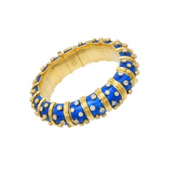 Tiffany & Co. Schlumberger Diamond and Blue Enamel Bangle in 18k