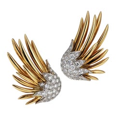 Schlumberger for Tiffany Boucles d'oreilles flamme Paris en or et diamants des années 1970