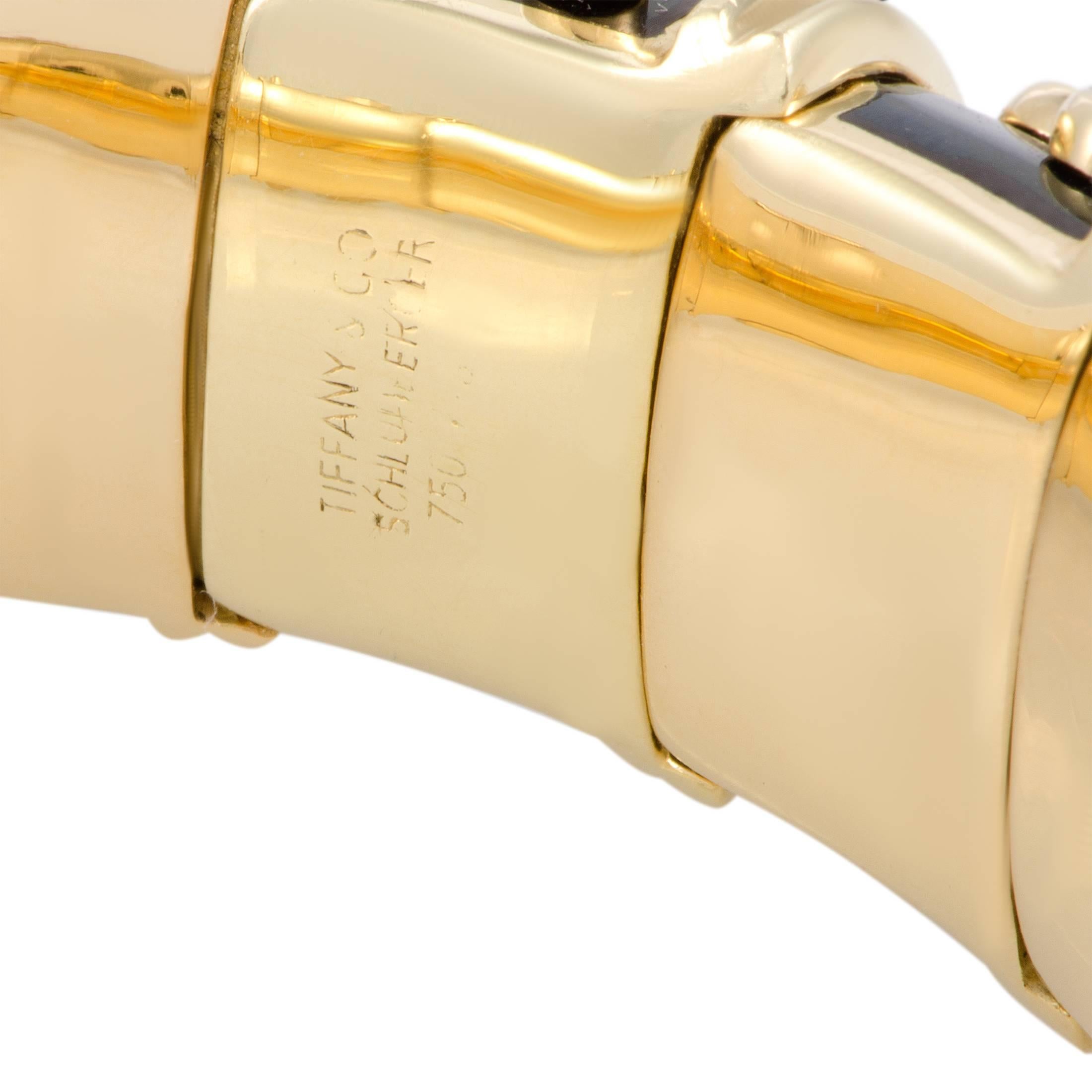 Tiffany & Co. Schlumberger Diamond and Onyx Yellow Gold Bombe Bangle Bracelet 1