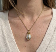 Tiffany & Co Schlumberger Diamond Egg Pendant Necklace 18K Gold 2.70 Ct