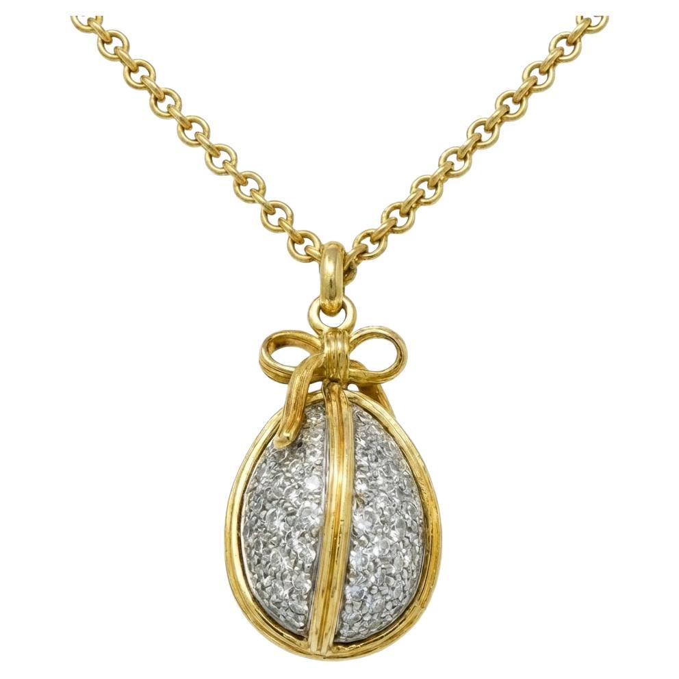 Tiffany & Co Schlumberger Diamond Egg Pendant Necklace 18K Gold 2.70 Ct