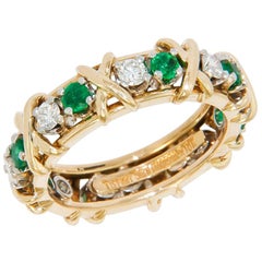 TIffany & Co. Schlumberger Diamond Emerald X-Band Ring