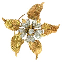 Tiffany & Co. Schlumberger Diamond Flower Brooch in 18K Yellow Gold 1980