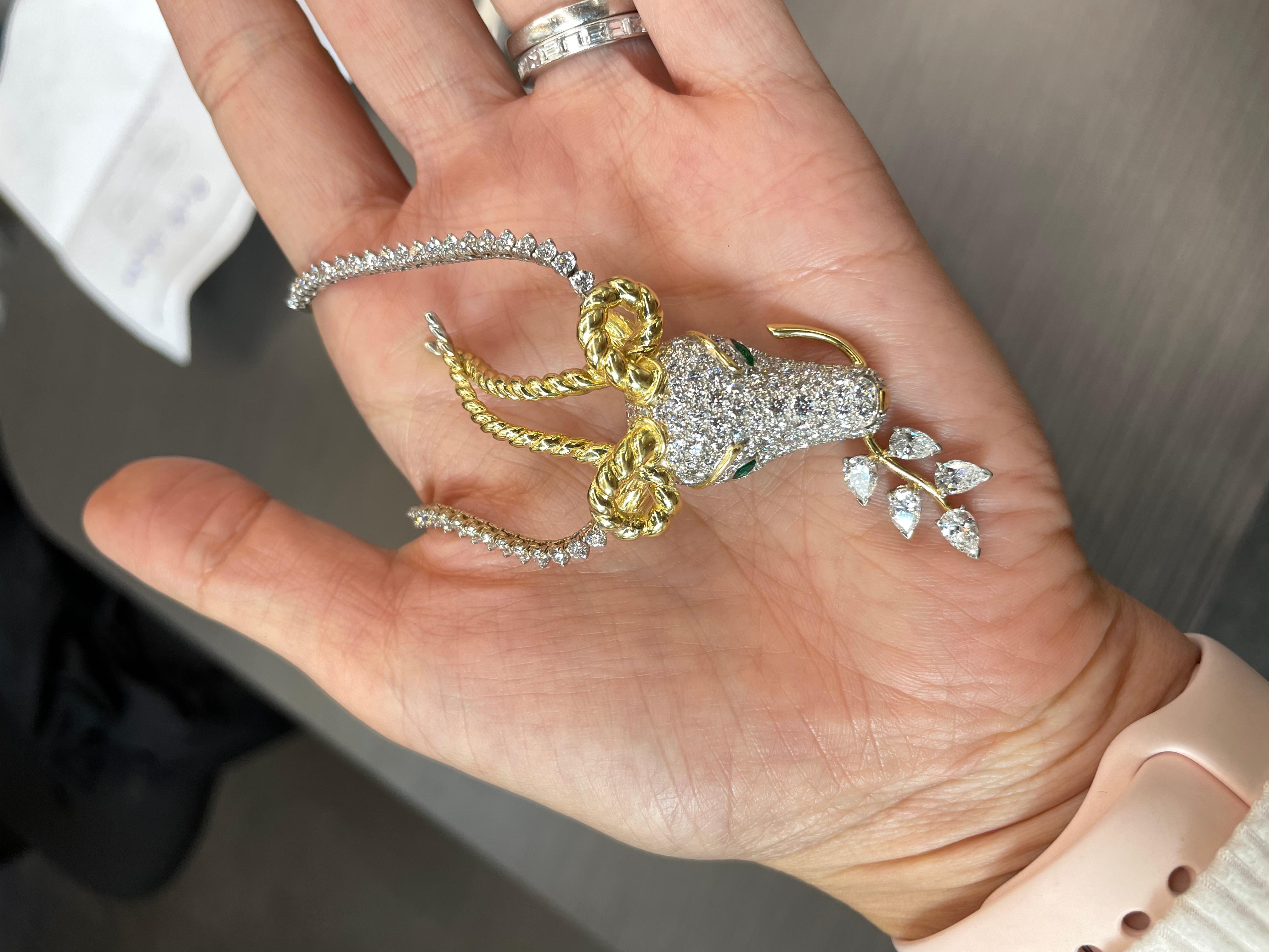 Round Cut Tiffany & Co. Schlumberger Diamond Gazelle Pendant on A Diamond Necklace For Sale