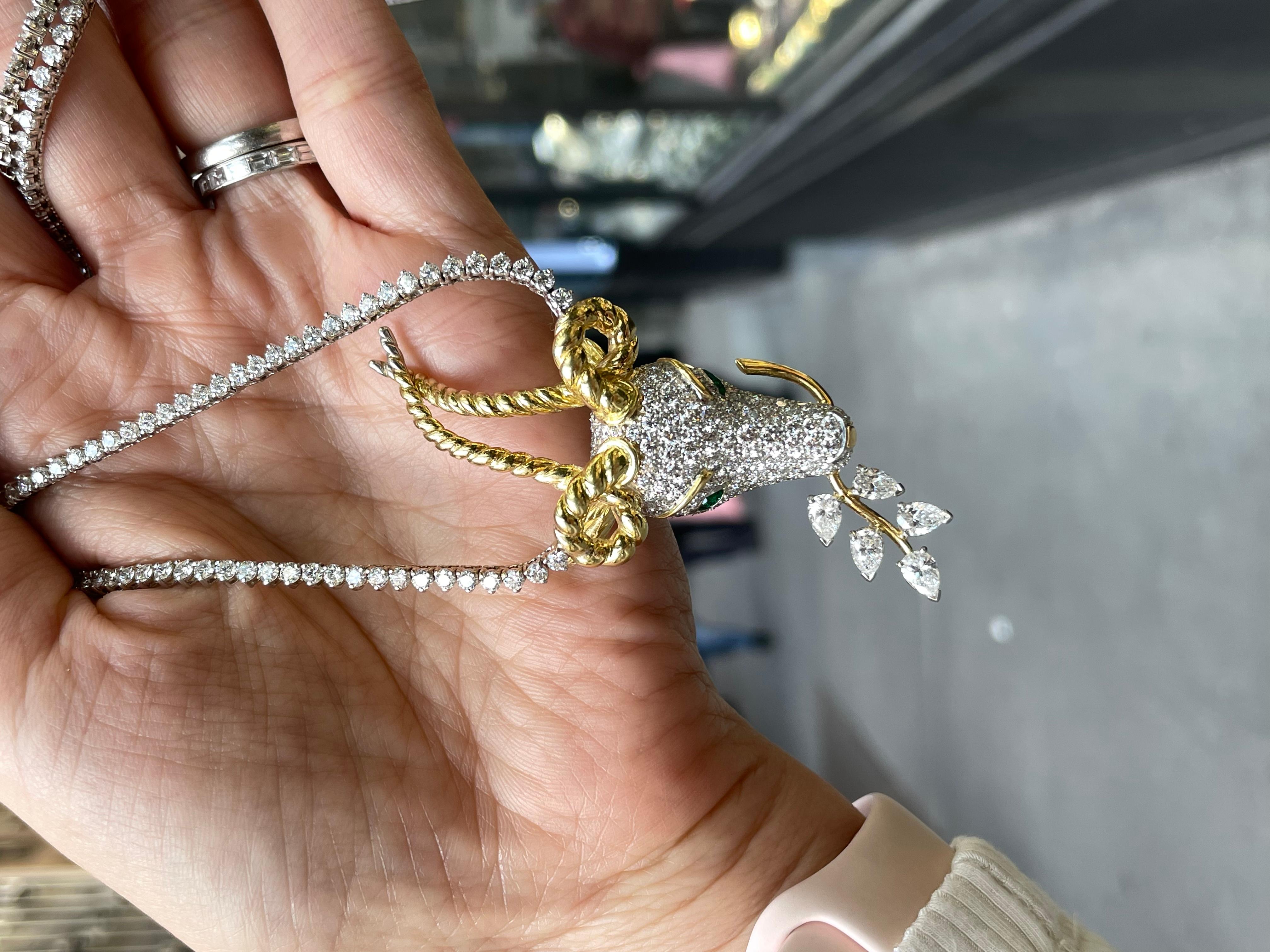 Tiffany & Co. Schlumberger Diamond Gazelle Pendant on A Diamond Necklace In Excellent Condition For Sale In New York, NY