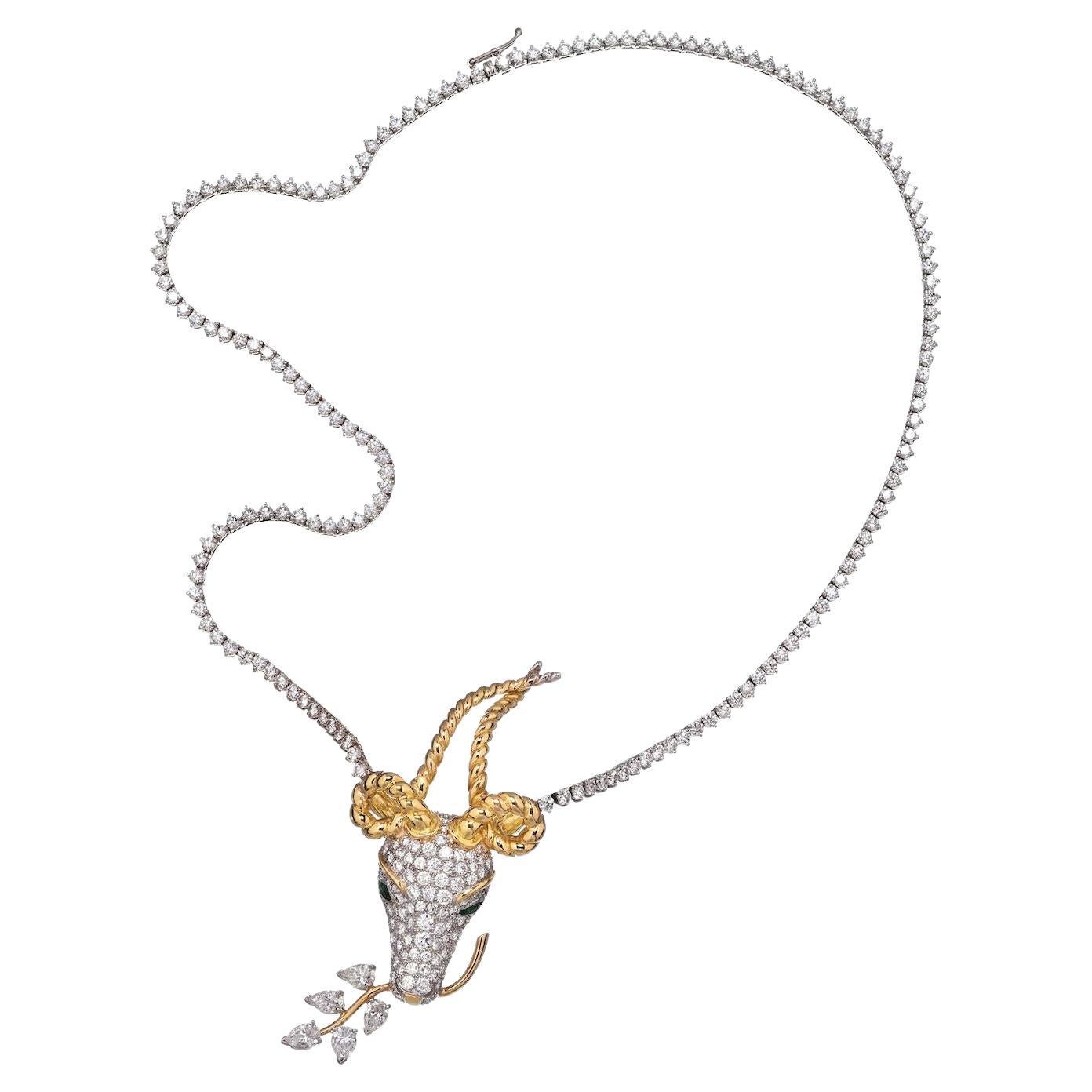 Tiffany & Co. Schlumberger Diamond Gazelle Pendant on A Diamond Necklace