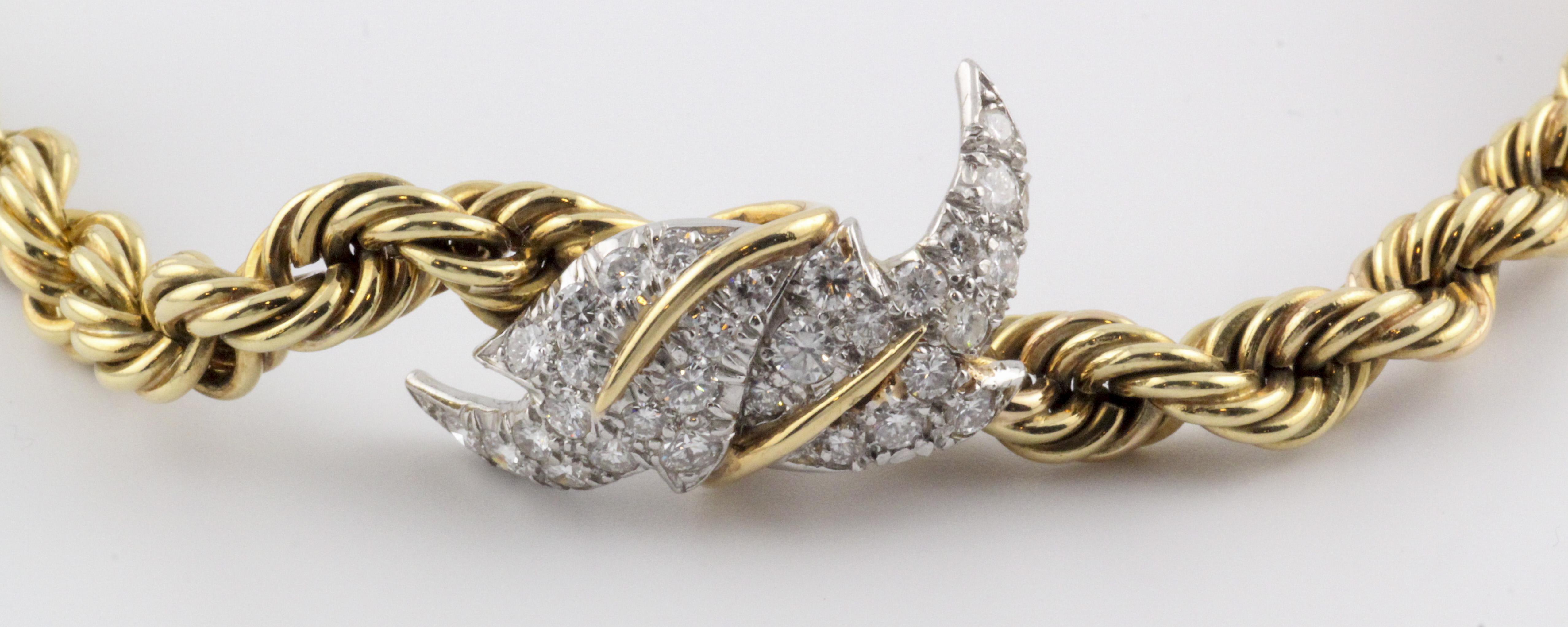 Tiffany & Co. Schlumberger Diamantblätter Platin 18k Gold Seil Halskette mit Diamanten Damen