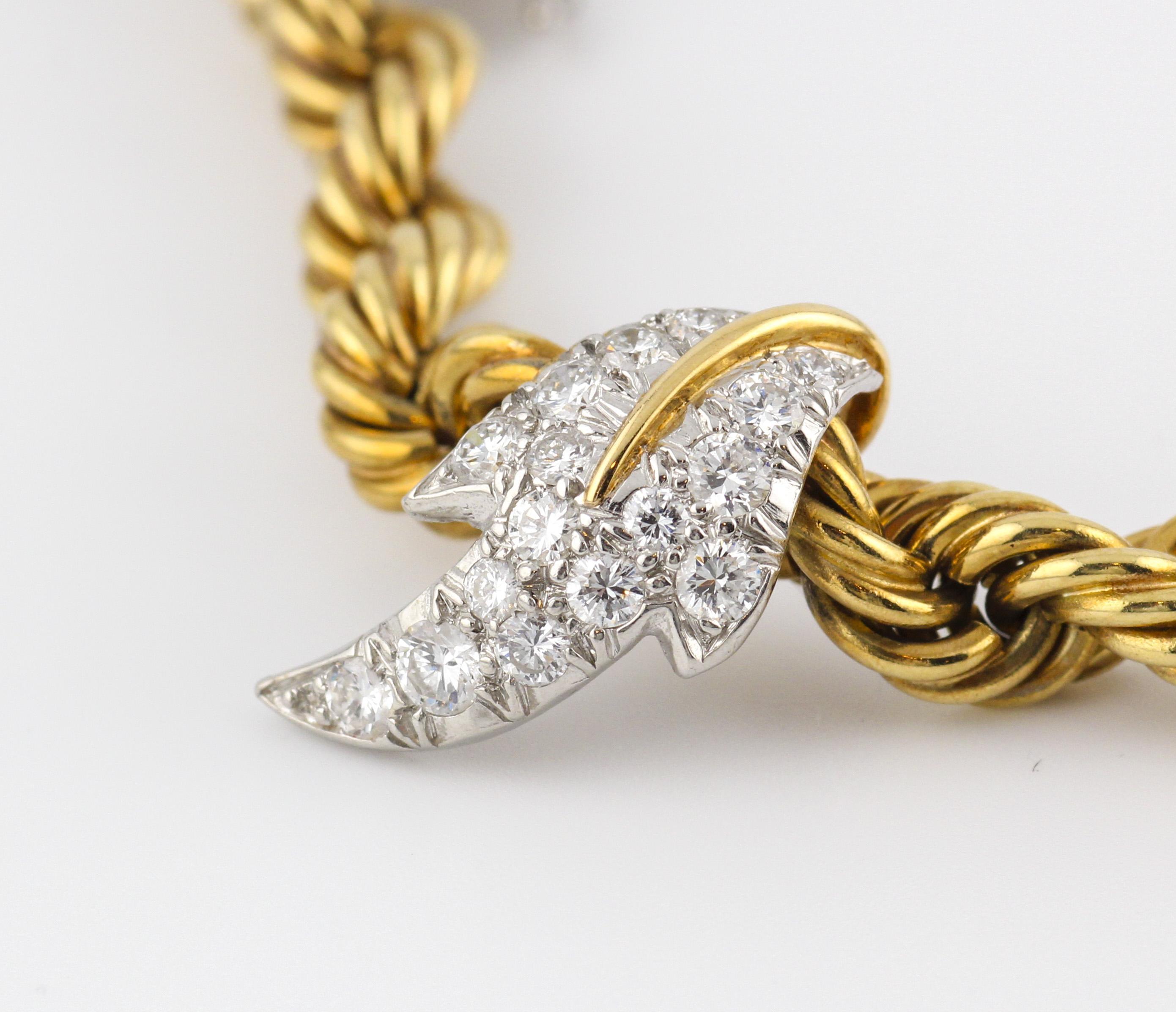 Tiffany & Co. Schlumberger Diamantblätter Platin 18k Gold Seil Halskette mit Diamanten 1