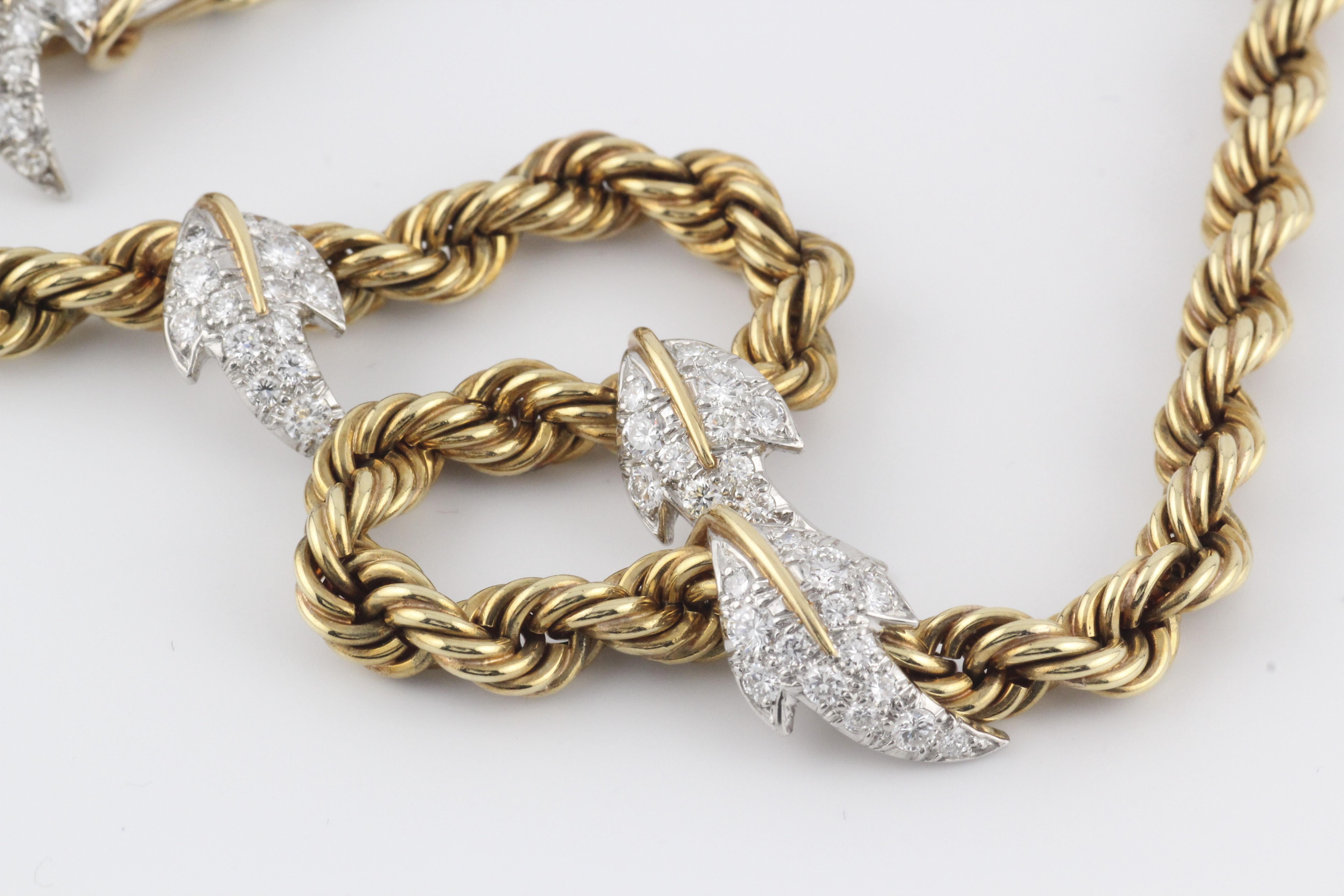 Tiffany & Co. Schlumberger Diamantblätter Platin 18k Gold Seil Halskette mit Diamanten 4