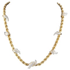 Tiffany & Co. Schlumberger Diamantblätter Platin 18k Gold Seil Halskette mit Diamanten
