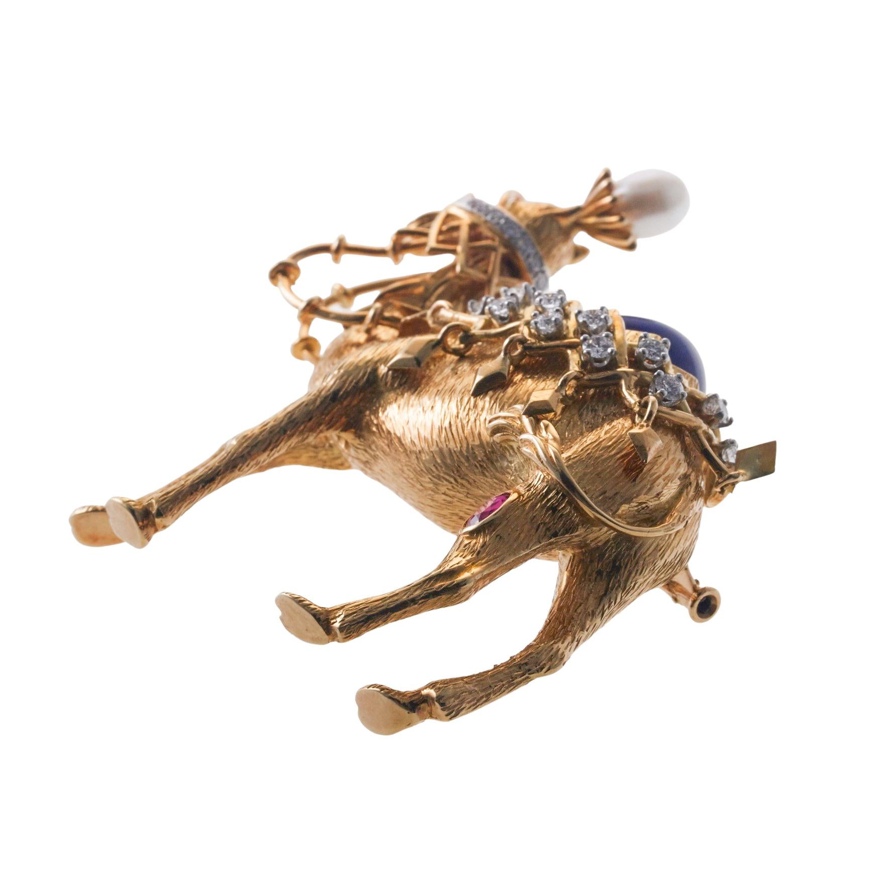 Women's or Men's Tiffany & Co Schlumberger Diamond Pearl Ruby Lapis Gold Camel Brooch