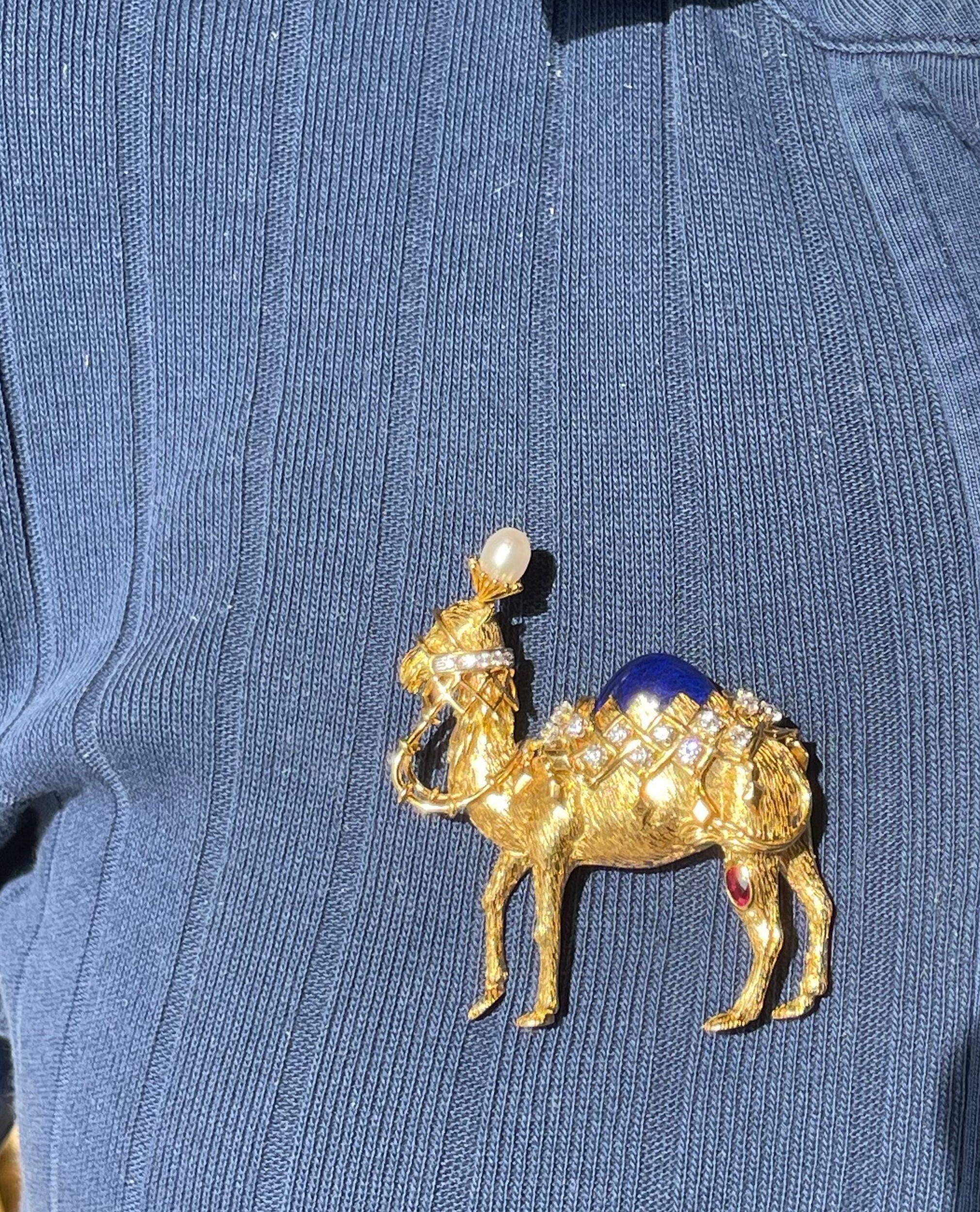 Tiffany & Co Schlumberger Diamond Pearl Ruby Lapis Gold Camel Brooch 3