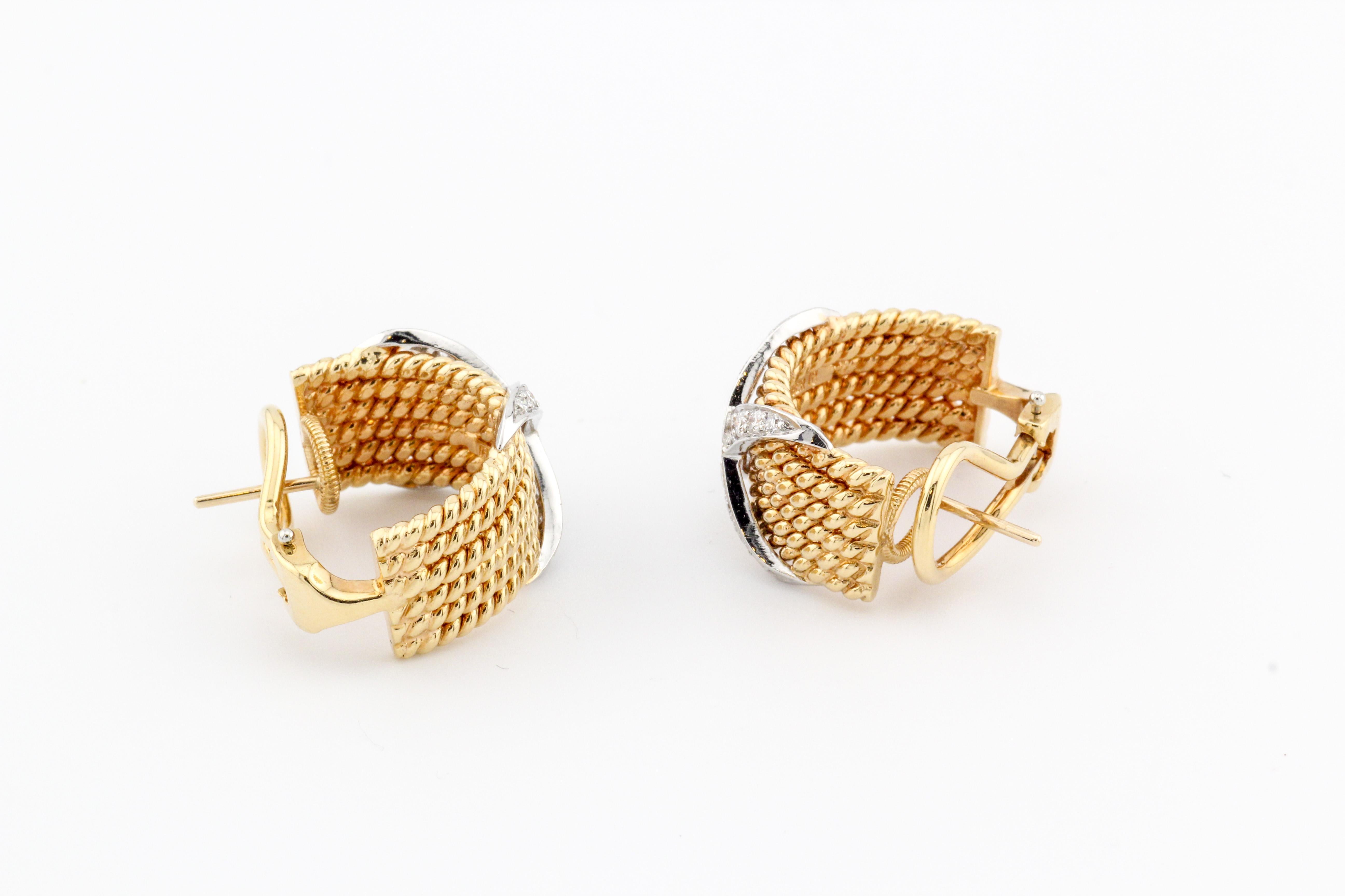 Brilliant Cut Tiffany & Co. Schlumberger Diamond Platinum 18k Gold Rope Six-Row Earrings