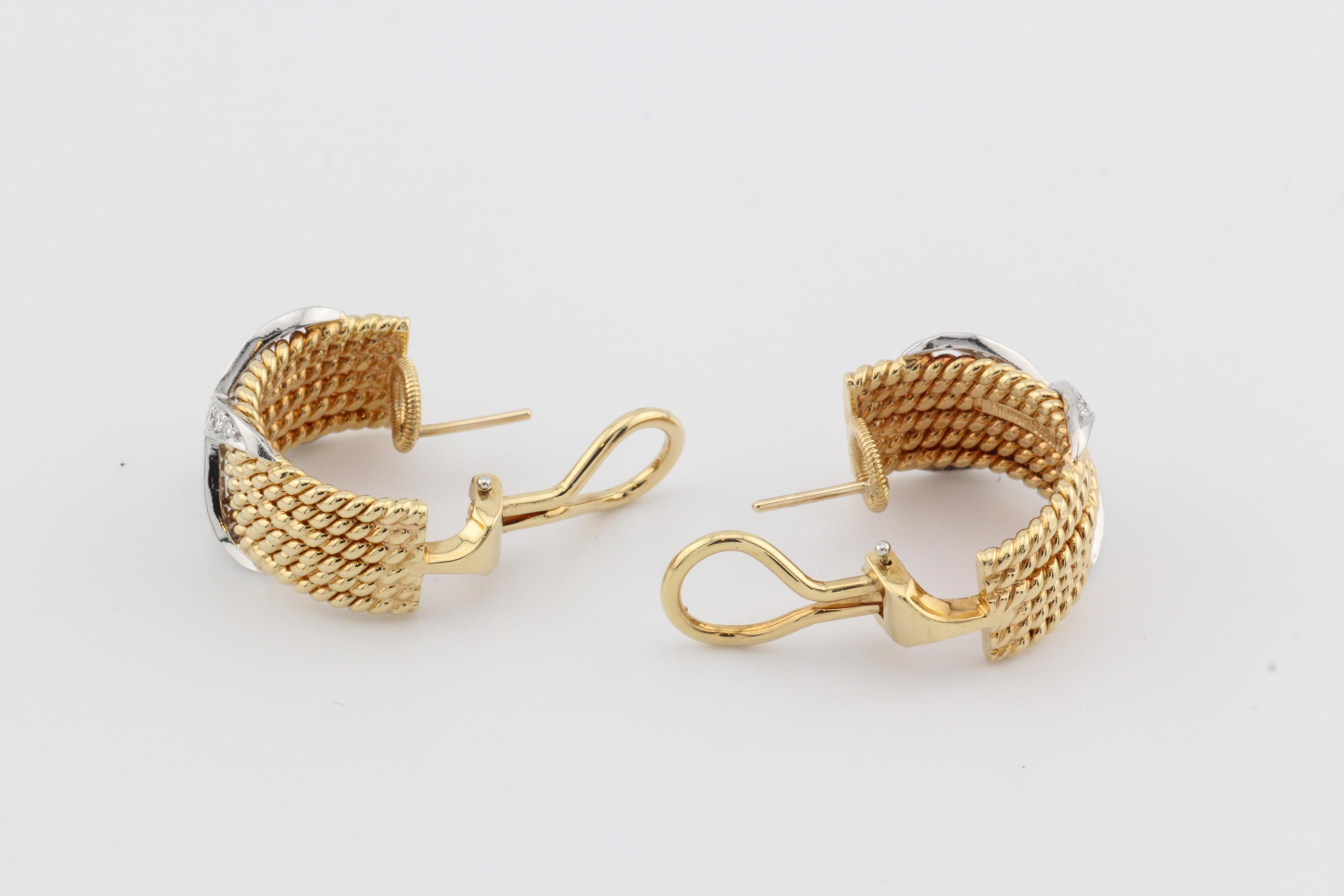 Women's Tiffany & Co. Schlumberger Diamond Platinum 18k Gold Rope Six-Row Earrings