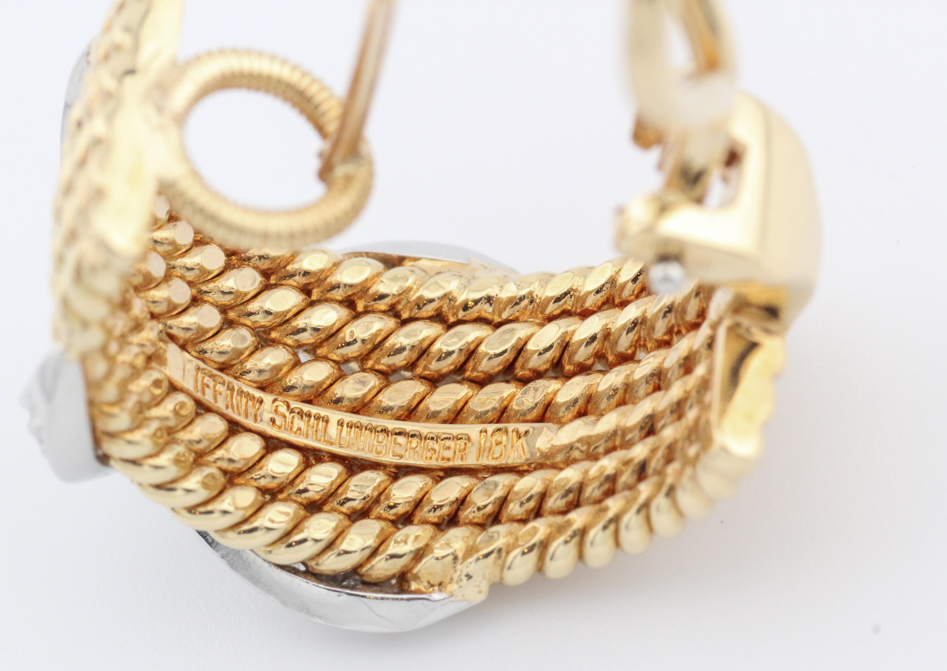 Tiffany & Co. Schlumberger Diamond Platinum 18k Gold Rope Six-Row Earrings 1