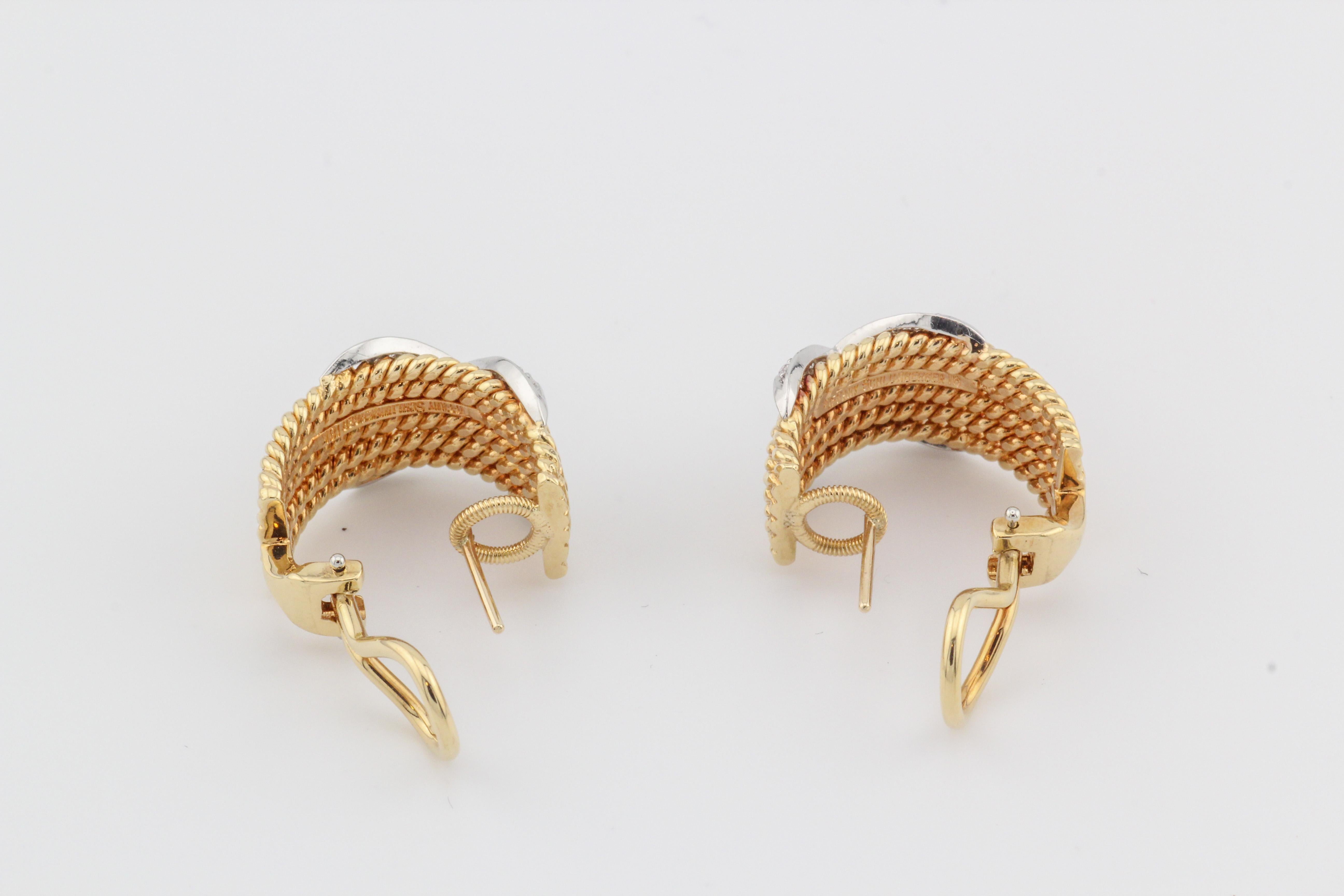 Tiffany & Co. Schlumberger Diamond Platinum 18k Gold Rope Six-Row Earrings 2