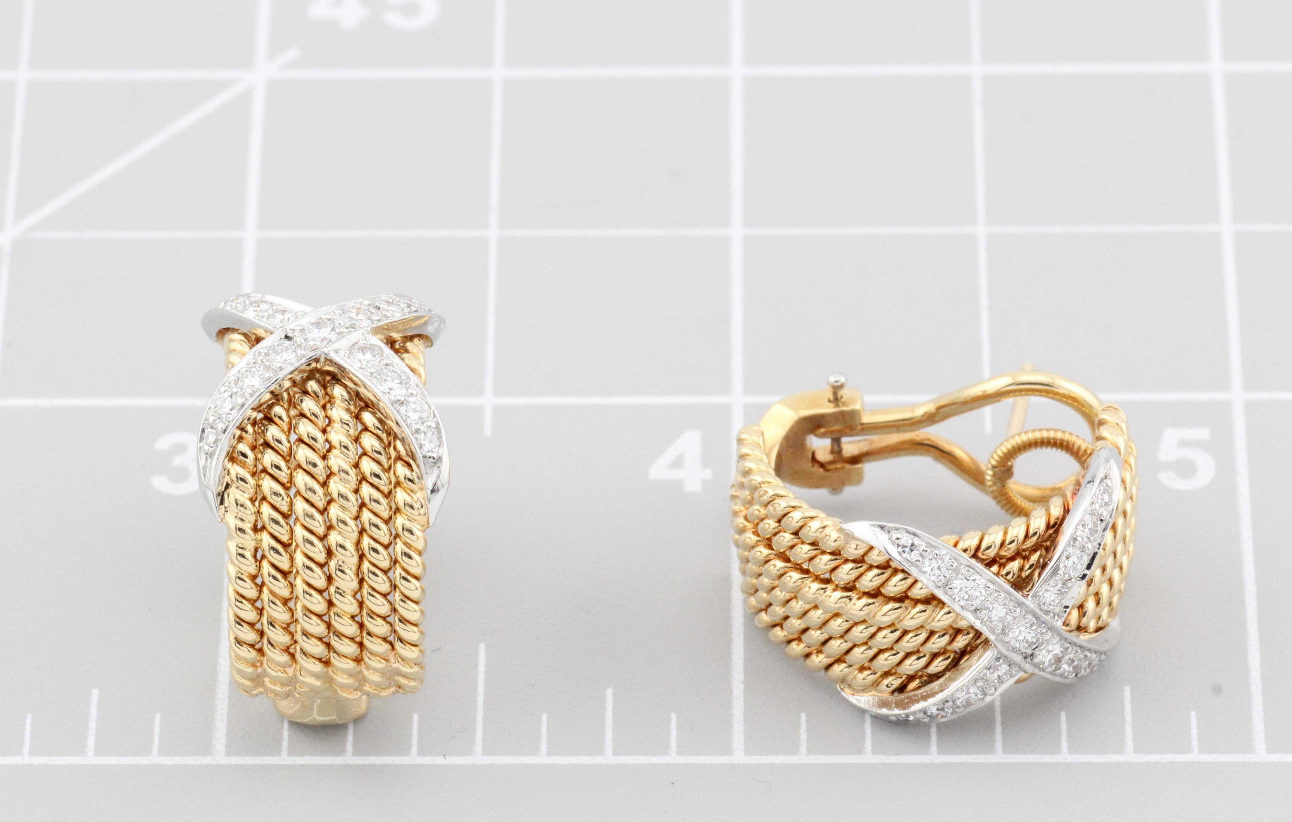 Tiffany & Co. Schlumberger Diamond Platinum 18k Gold Rope Six-Row Earrings 3