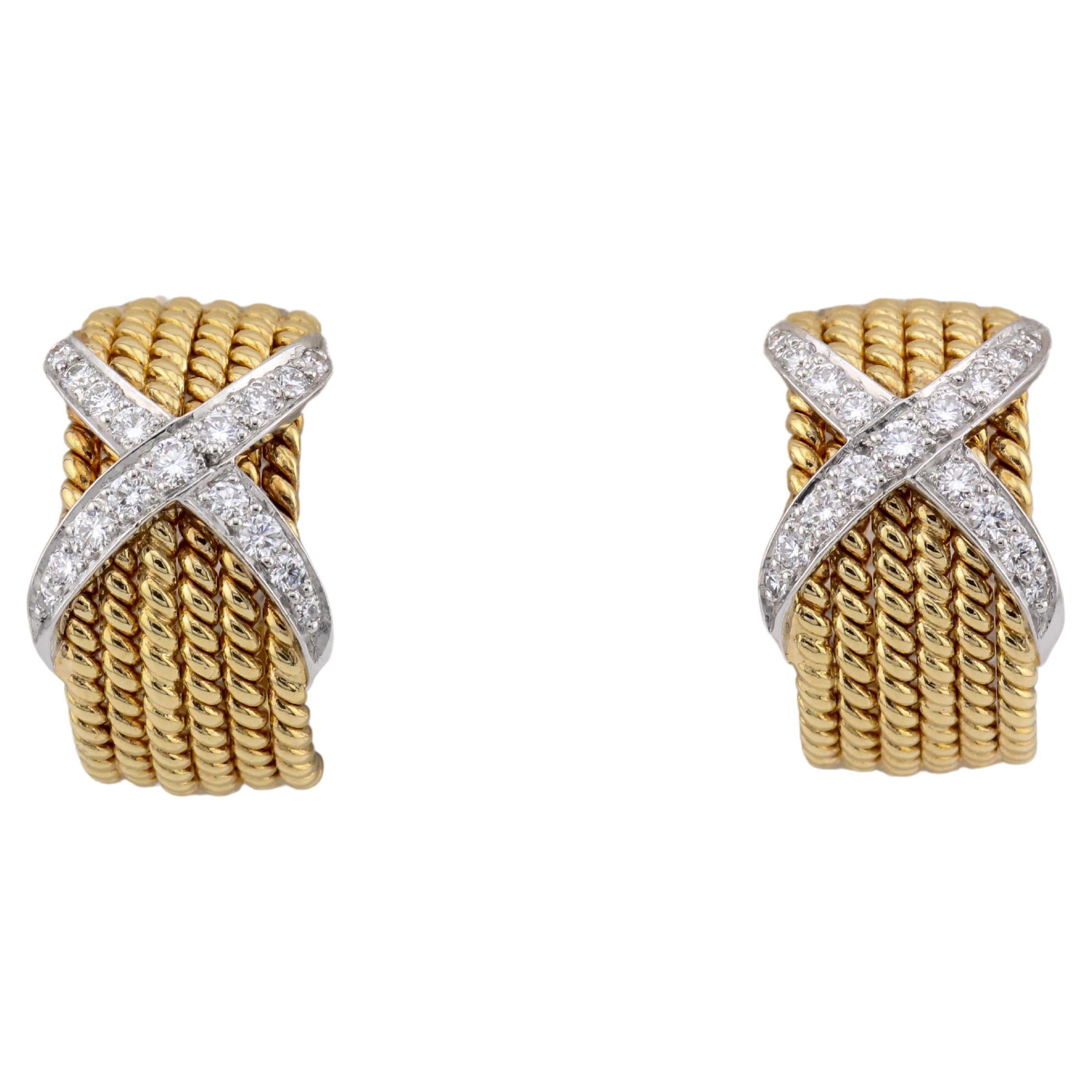 Tiffany & Co. Schlumberger Diamond Platinum 18k Gold Rope Six-Row Earrings