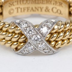 Tiffany & Co. Bague « X Band » Schlumberger en platine et or 18 carats, motif « corde » sertie de diamants