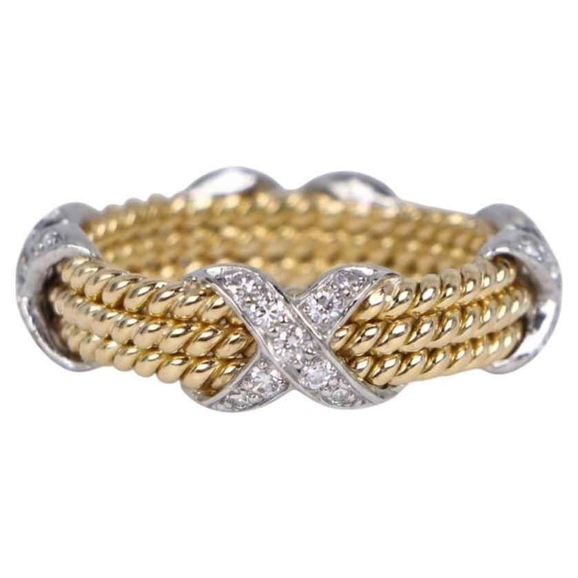Tiffany & Co. Schlumberger Diamond Platinum and 18k Gold Rope X Band Ring