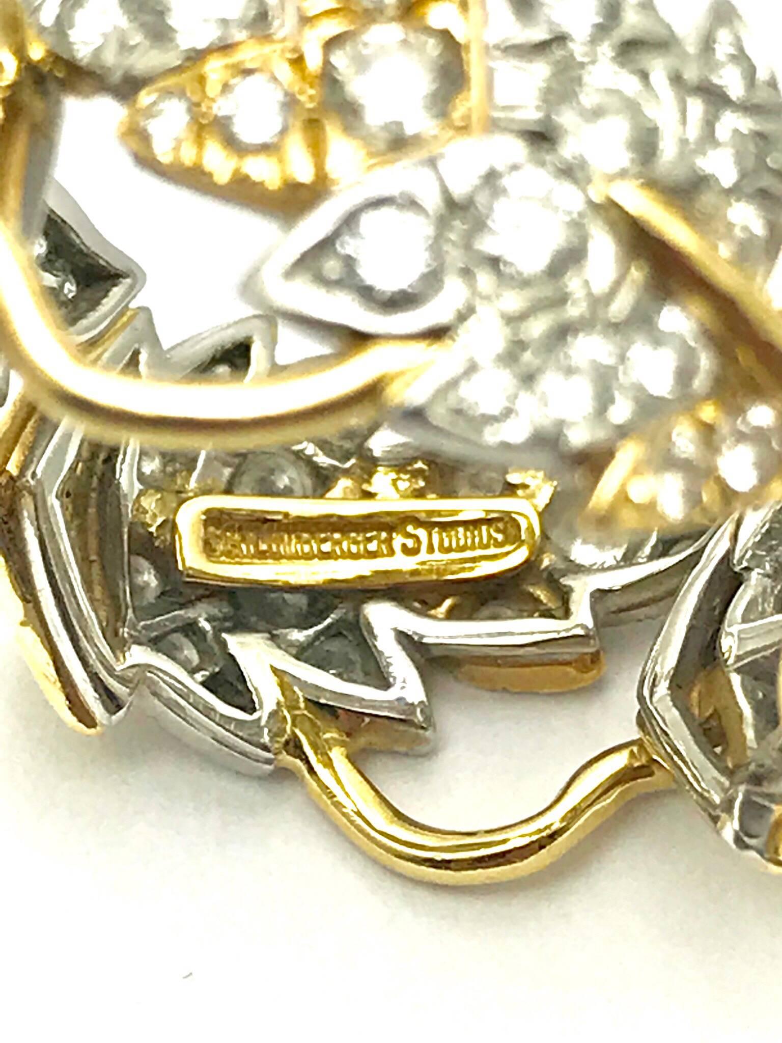 Modern Tiffany & Co. Schlumberger Diamond Platinum and Gold Leaf Band