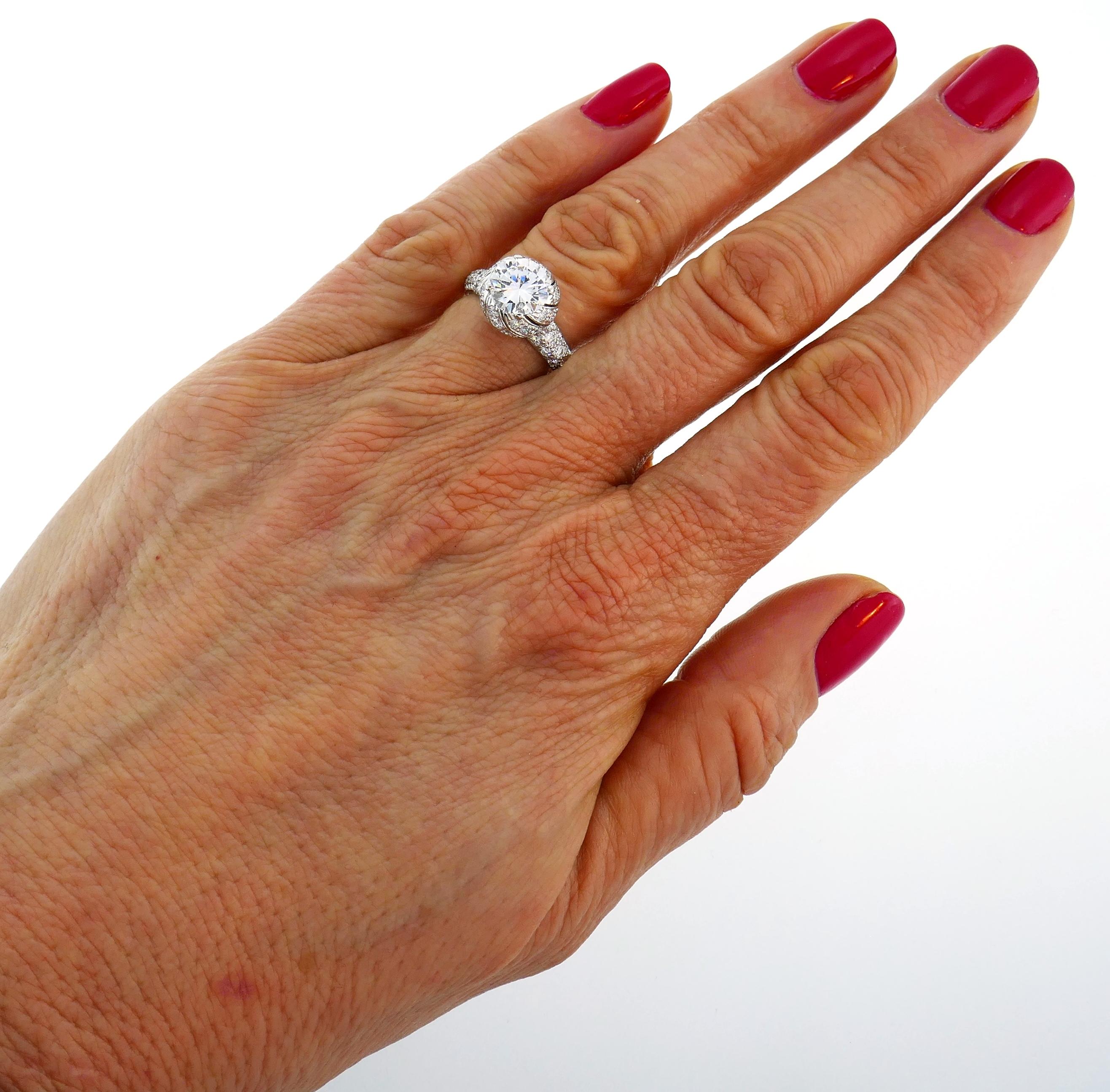 Tiffany & Co. Schlumberger Diamond Platinum Buds Ring 1.63-carat E VS2 GIA For Sale 1
