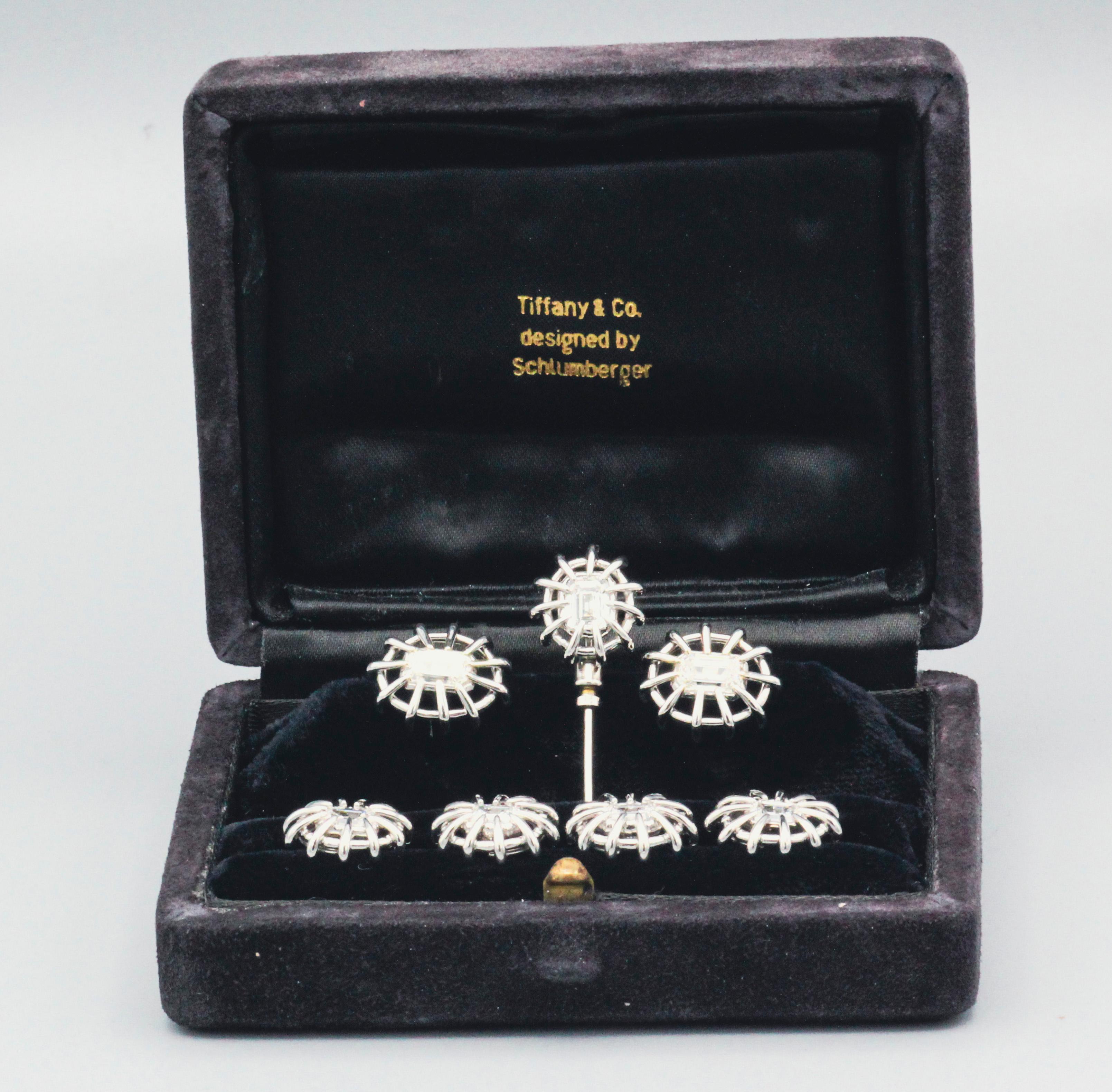Unveil a Legacy of Elegance: Tiffany & Co. Schlumberger Diamond and Platinum Set

Embrace timeless sophistication with this exceptional TIFFANY & CO. Schlumberger diamond and platinum set, featuring cufflinks, studs, and a jabot pin. This isn't just