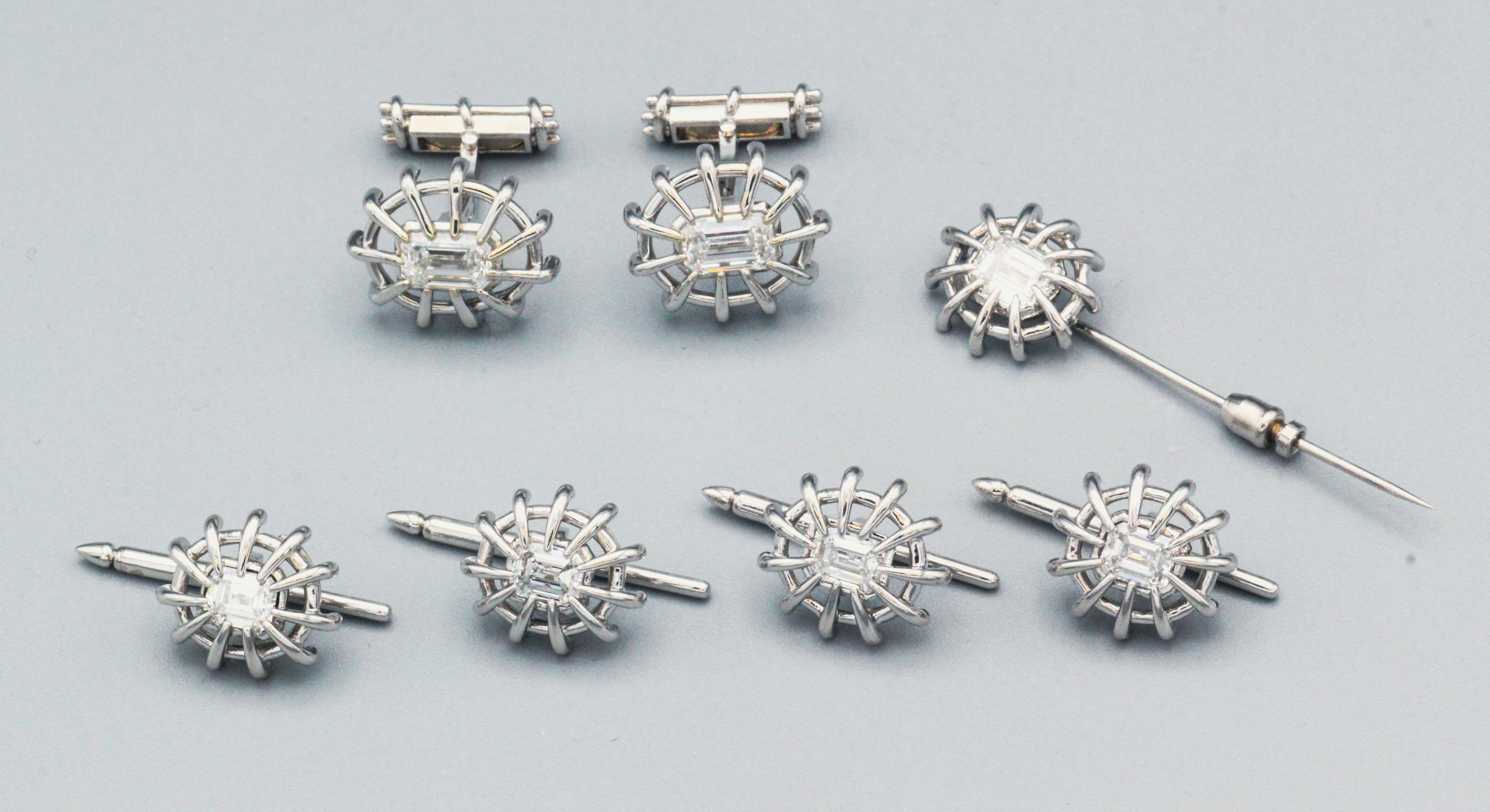 Contemporary TIFFANY & CO. SCHLUMBERGER Diamond Platinum Cufflinks Studs Jabot Set For Sale