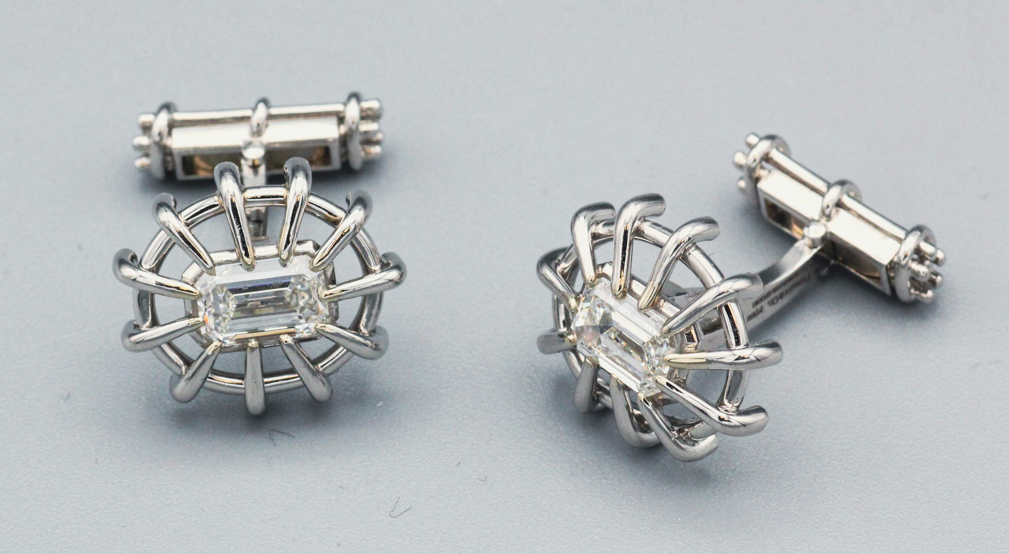 Men's TIFFANY & CO. SCHLUMBERGER Diamond Platinum Cufflinks Studs Jabot Set For Sale