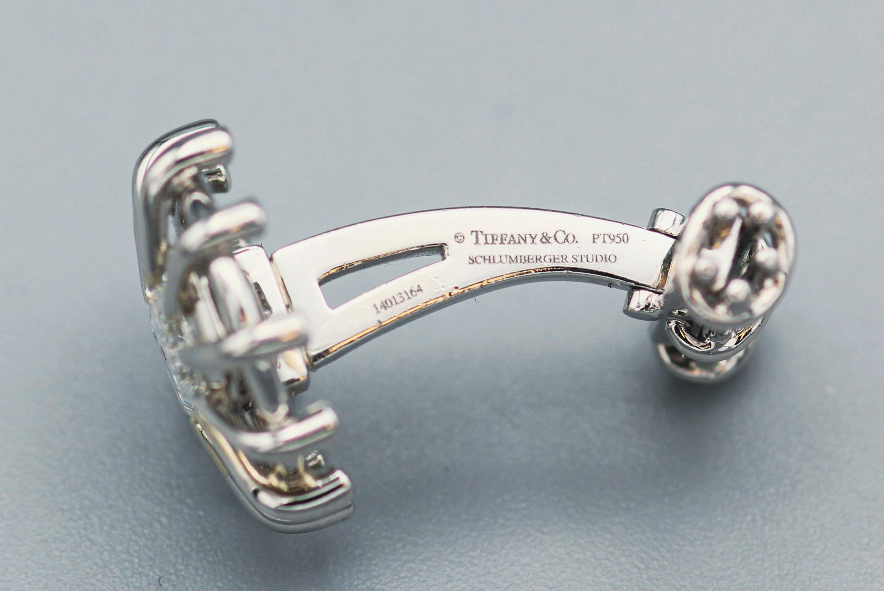 TIFFANY & CO. SCHLUMBERGER Diamond Platinum Cufflinks Studs Jabot Set For Sale 2