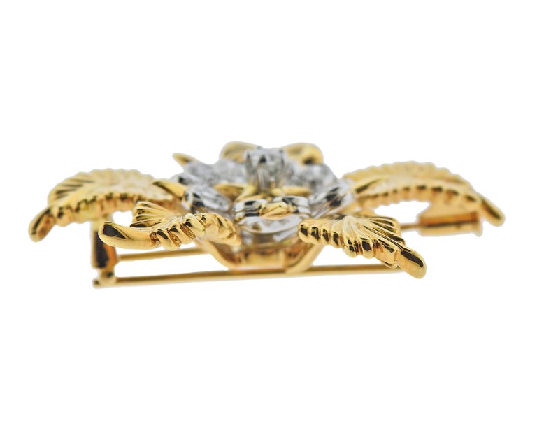 Tiffany & Co. Schlumberger Diamond Platinum Gold Brooch Pin In Excellent Condition For Sale In New York, NY