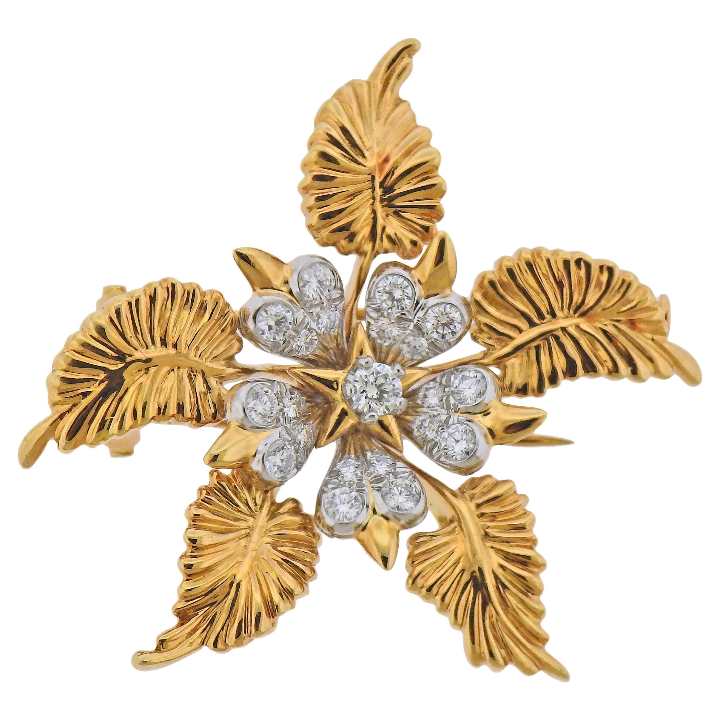 Tiffany & Co. Schlumberger Diamond Platinum Gold Brooch Pin For Sale
