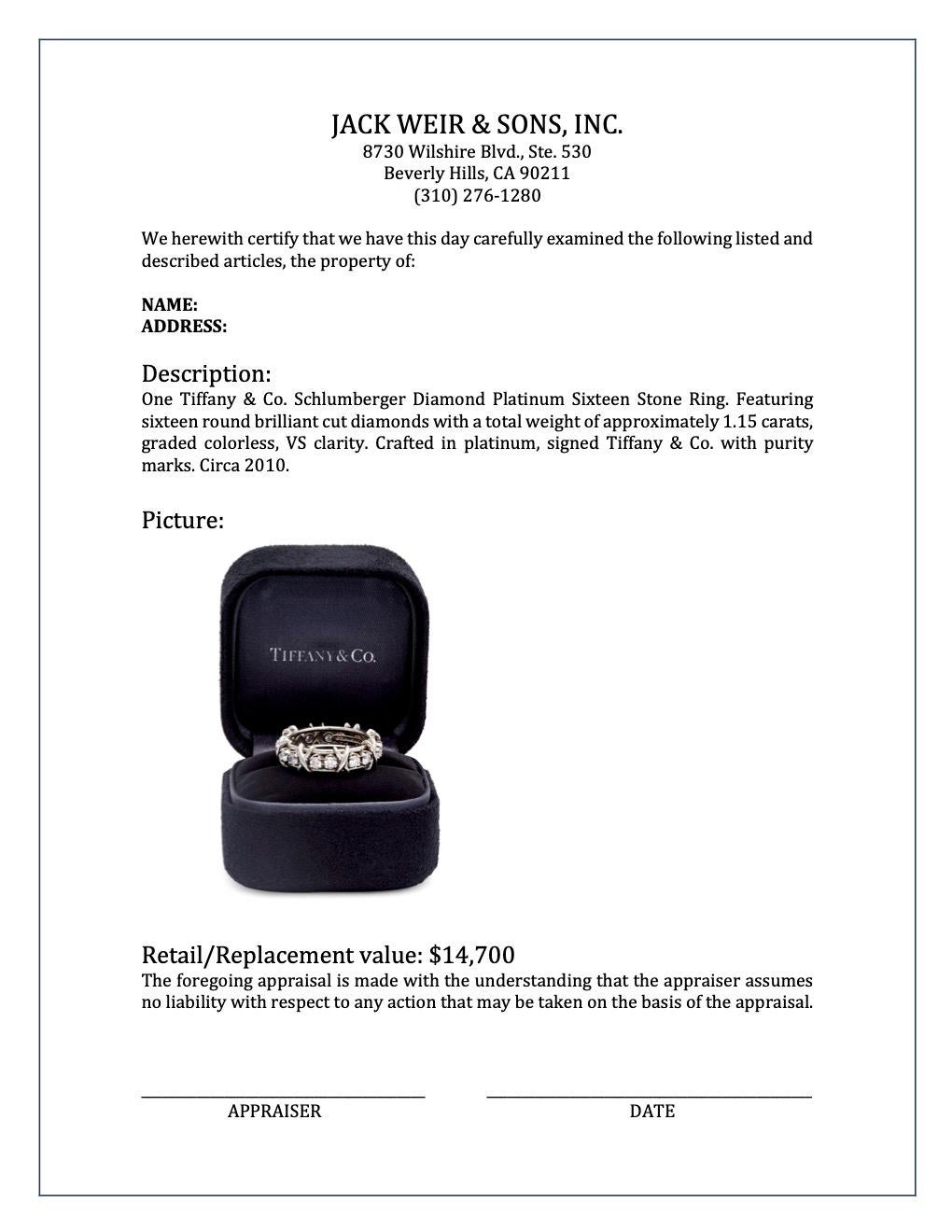 Tiffany & Co. Schlumberger Diamond Platinum Sixteen Stone Ring In Excellent Condition In Beverly Hills, CA