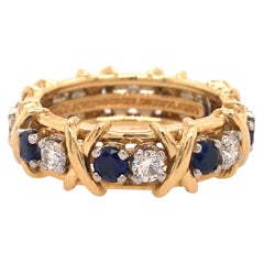 Tiffany & Co. Schlumberger Diamond Sapphire Eternity Band 18K Yellow Gold Plat
