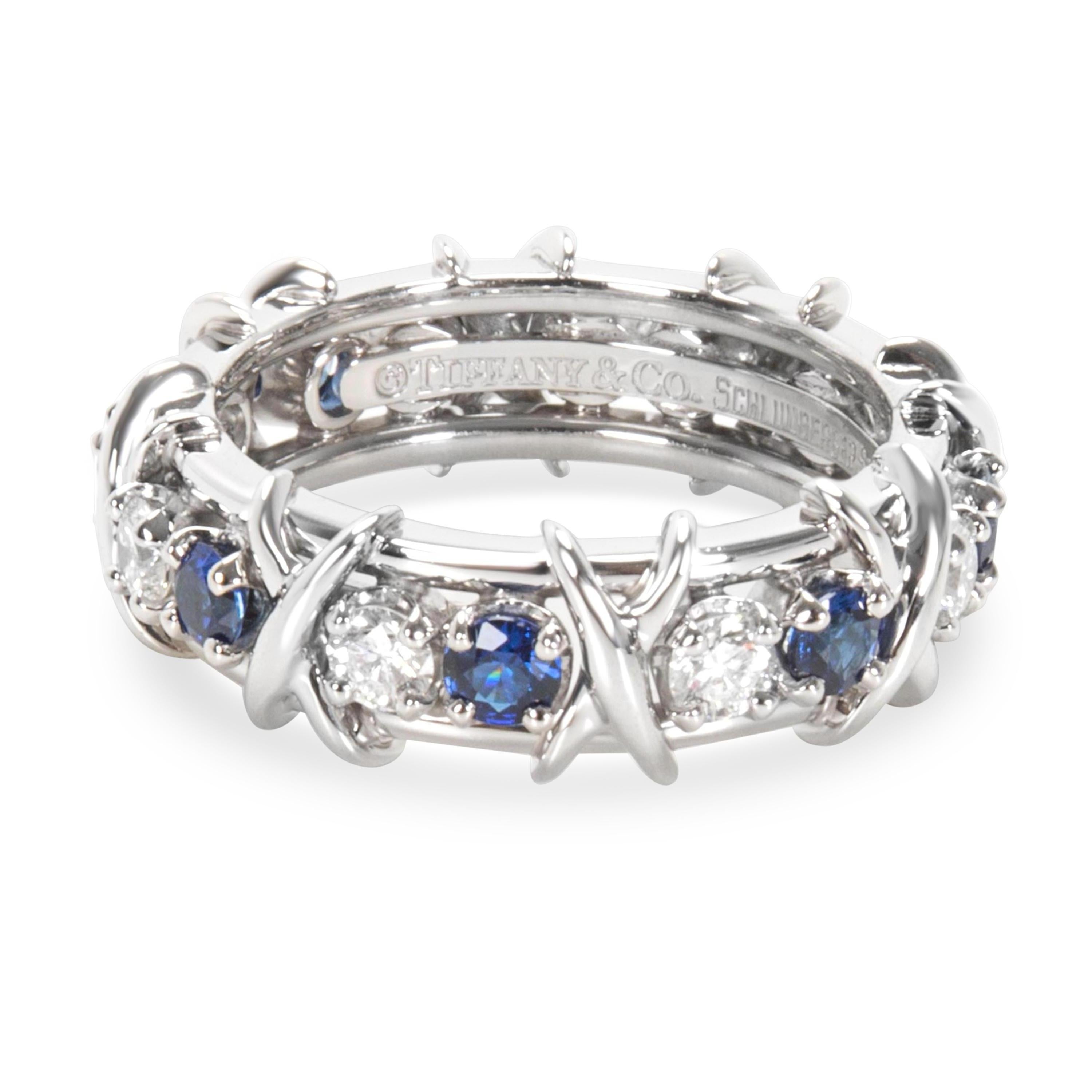 Tiffany & Co. Schlumberger Diamond and Sapphire Eternity Ring in Platinum In Excellent Condition In New York, NY