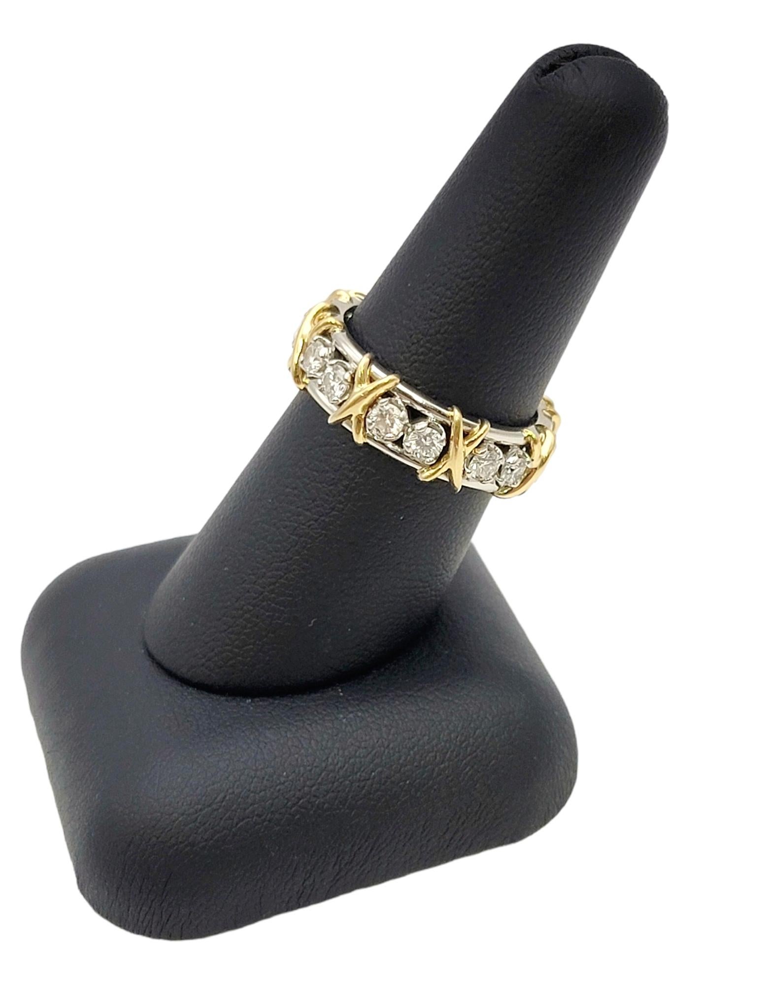 Tiffany & Co. Schlumberger Diamond Sixteen-Stone Platinum and Gold Band Ring  7