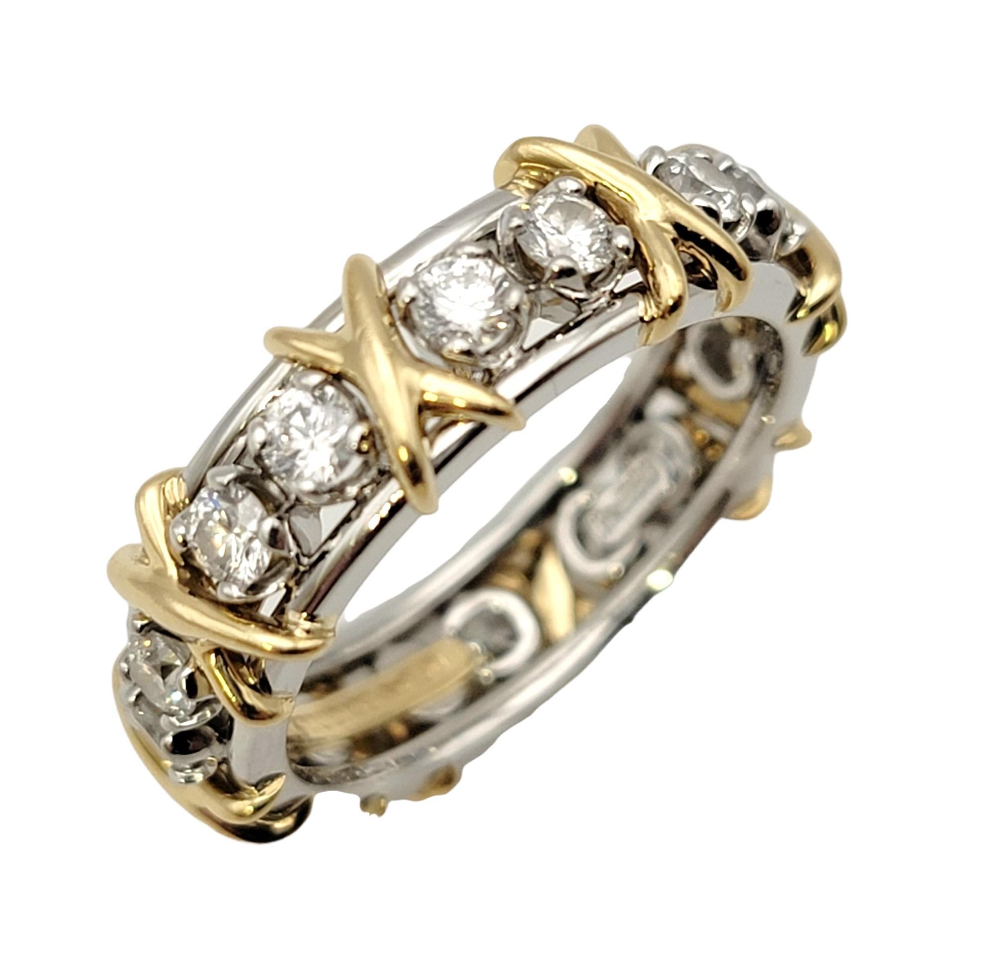 Ring Size: 8

Absolutely exquisite Sixteen Stone diamond eternity band ring by Jean Schlumberger for Tiffany & Co. This gorgeous piece boasts a sophisticated elegance with a contemporary yet classic design. The dazzling Tiffany & Co. diamonds