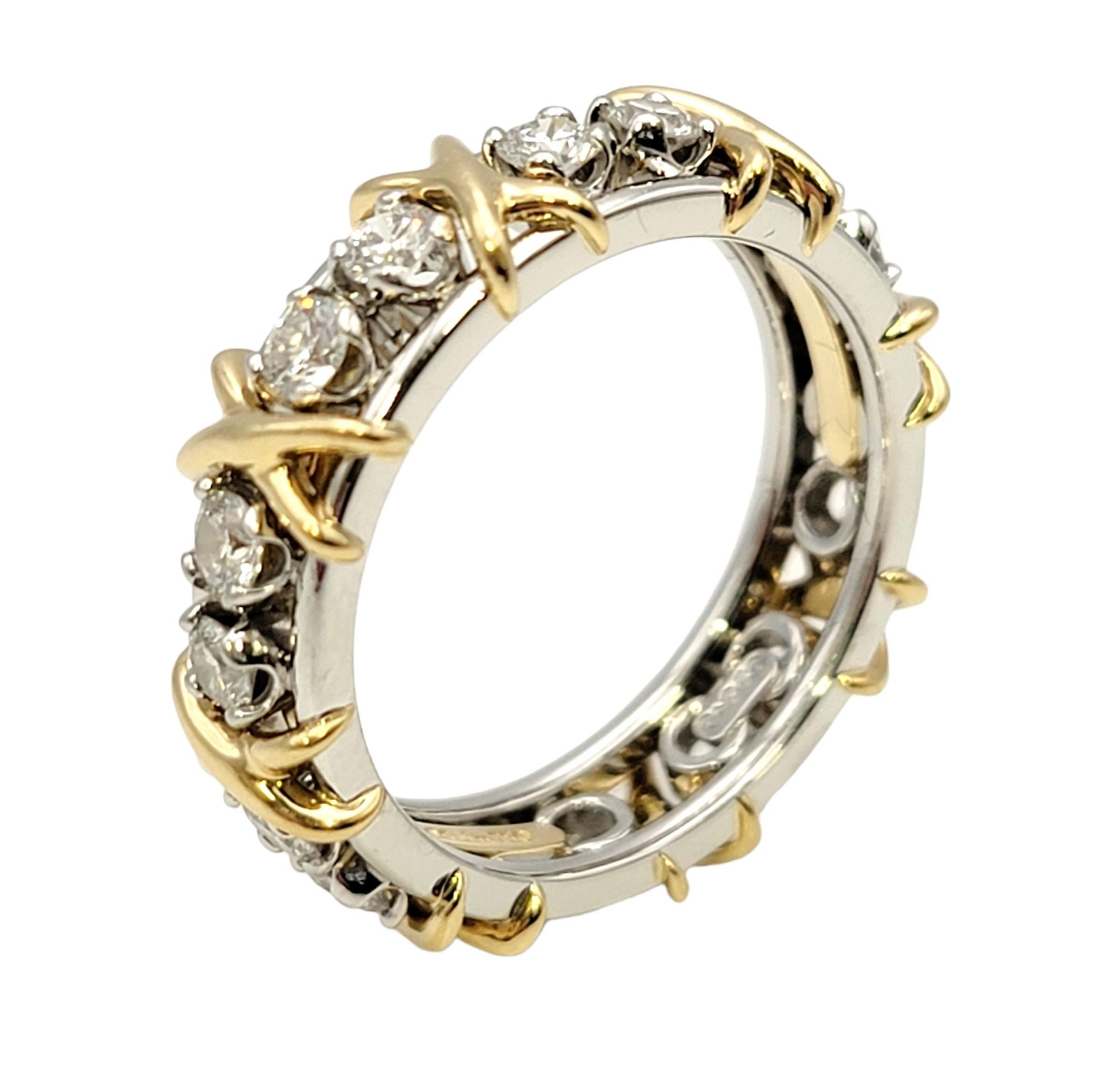 Contemporary Tiffany & Co. Schlumberger Diamond Sixteen-Stone Platinum and Gold Band Ring 