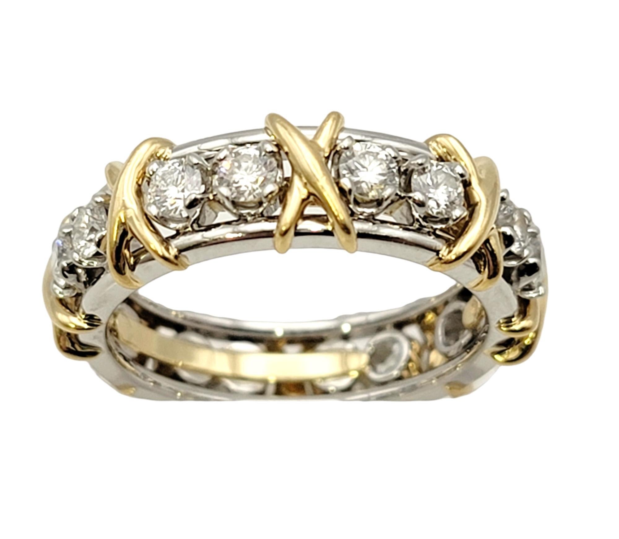Tiffany & Co. Schlumberger Diamond Sixteen-Stone Platinum and Gold Band Ring  In Excellent Condition In Scottsdale, AZ