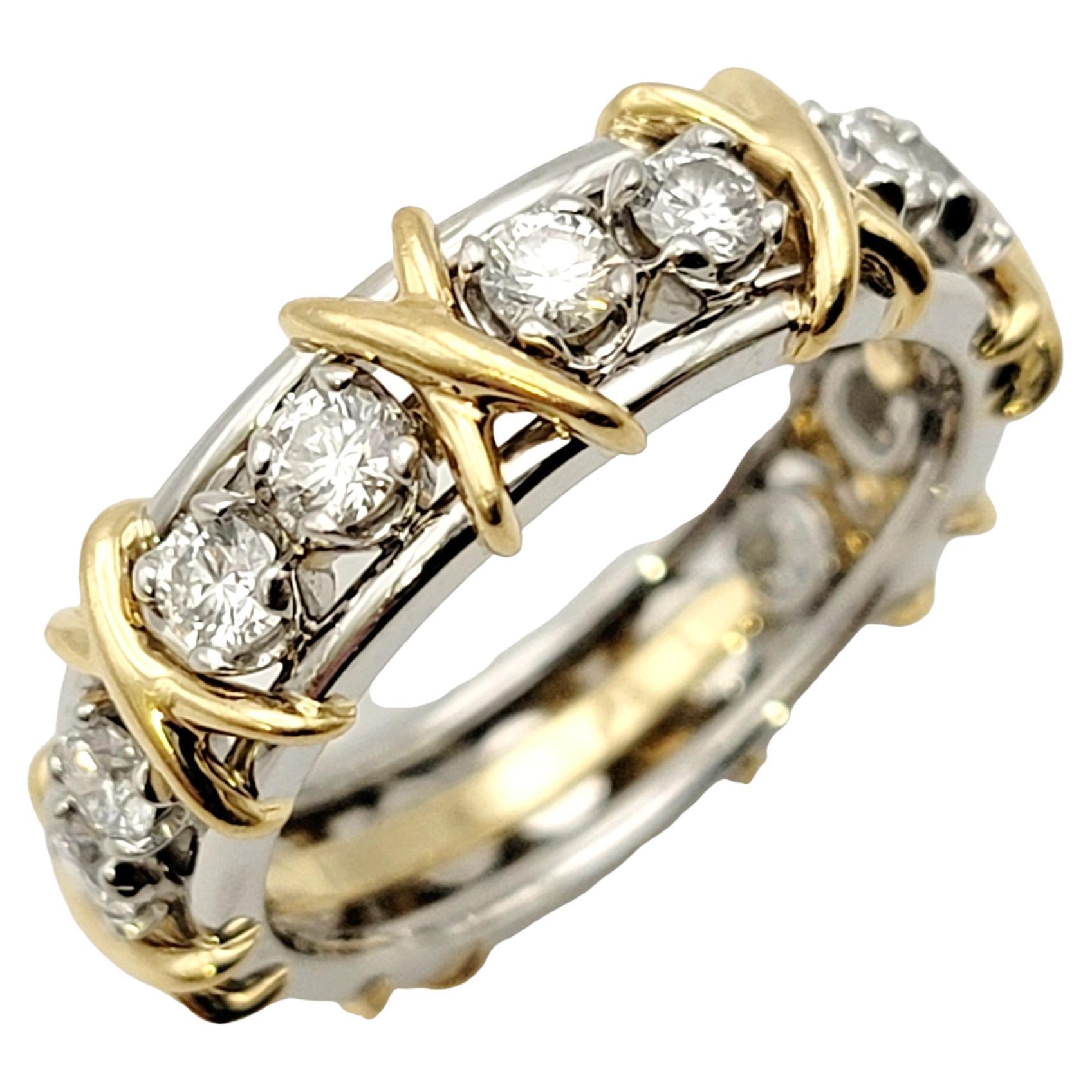 Tiffany & Co. Schlumberger Diamond Sixteen-Stone Platinum and Gold Band Ring 