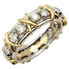 Tiffany & Co. Schlumberger Diamond Sixteen-Stone Platinum and Gold Band Ring 