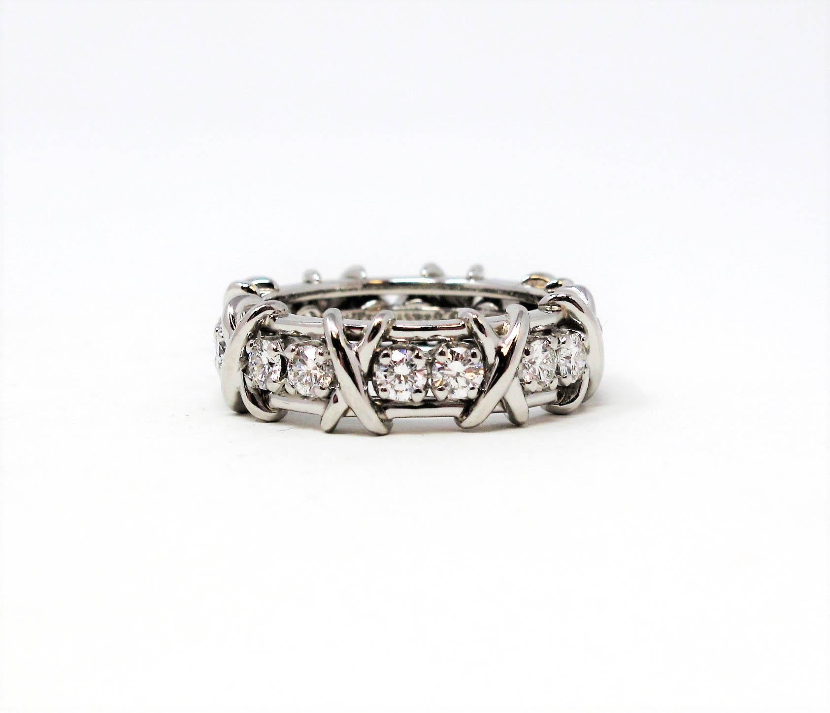 Tiffany & Co. Schlumberger Diamond Sixteen-Stone Platinum Band Ring Size 6 2