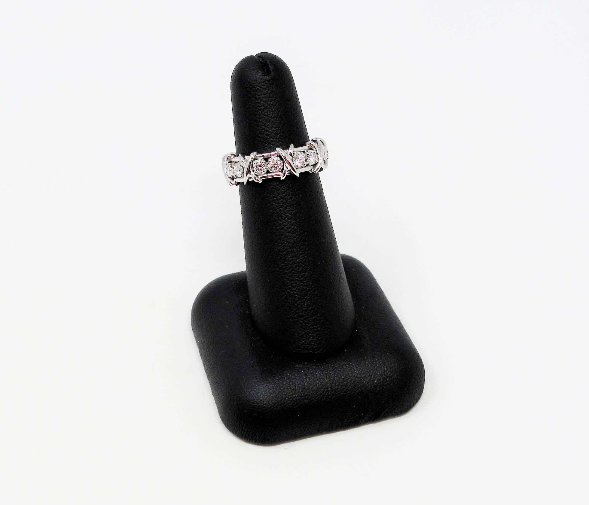 Tiffany & Co. Schlumberger Diamond Sixteen-Stone Platinum Band Ring Size 6 In Excellent Condition In Scottsdale, AZ