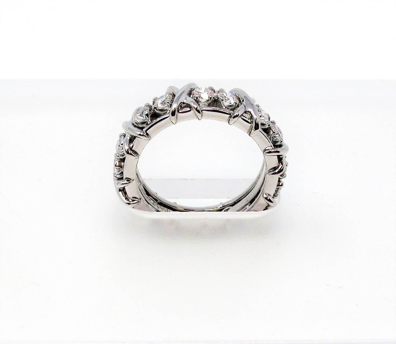 Women's Tiffany & Co. Schlumberger Diamond Sixteen-Stone Platinum Band Ring Size 6