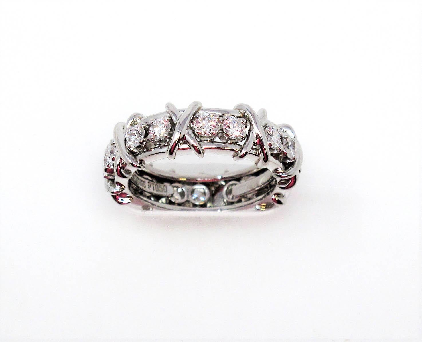 Tiffany & Co. Schlumberger Diamond Sixteen-Stone Platinum Band Ring Size 6 1