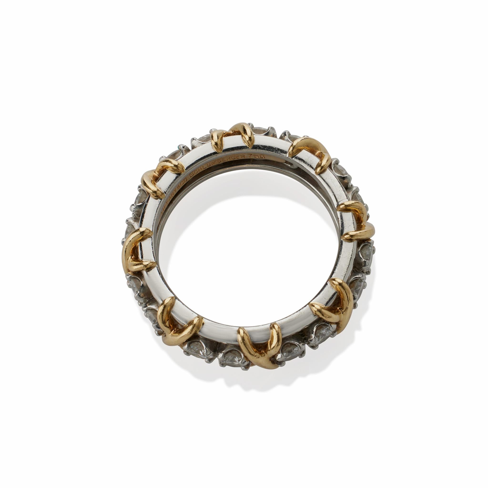 Tiffany & Co. Schlumberger Diamant-Ring mit sechzehn Steinen (Brillantschliff) im Angebot