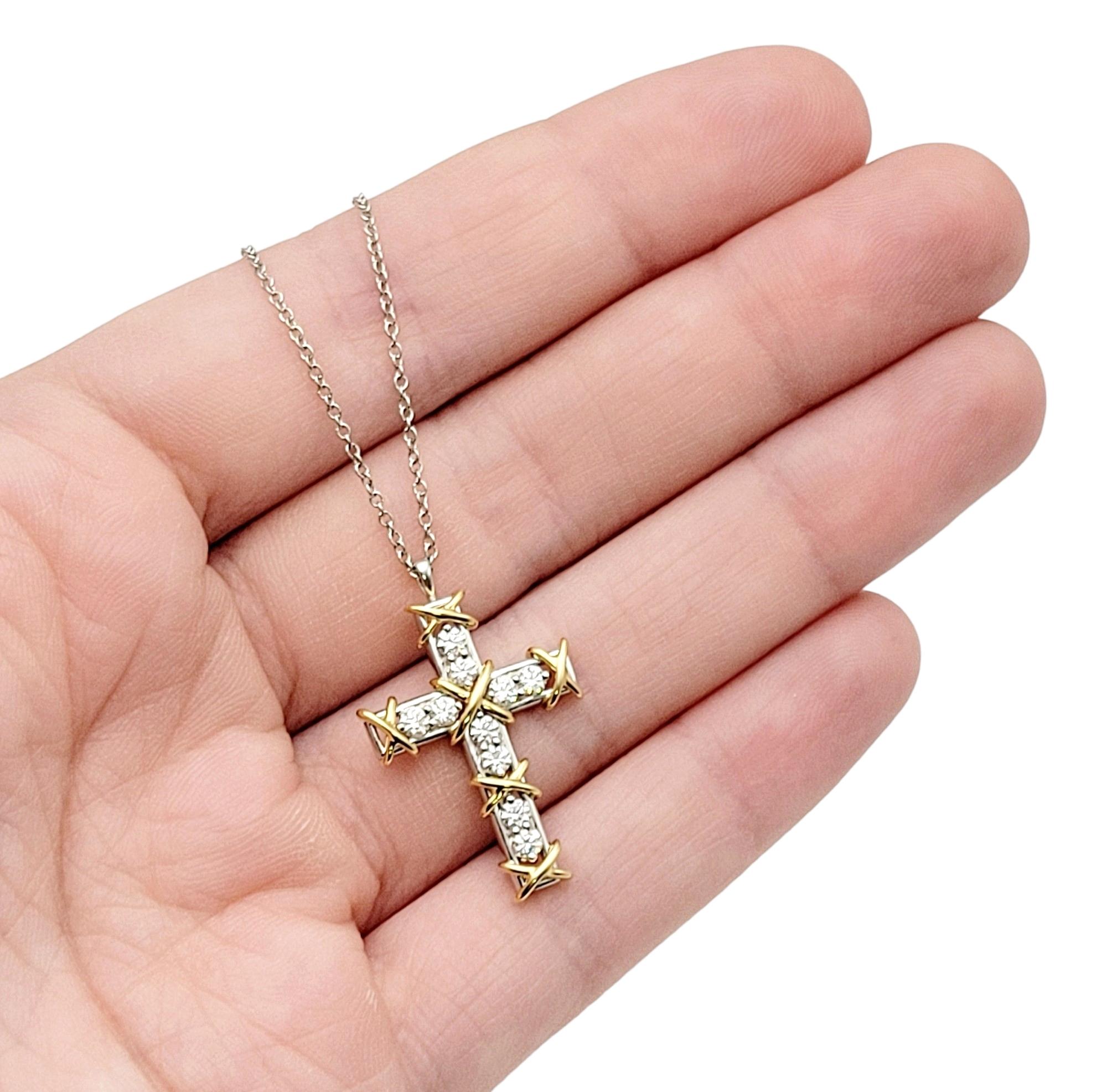 Tiffany & Co. Schlumberger Diamond Ten Stone Gold and Platinum Cross Necklace  4