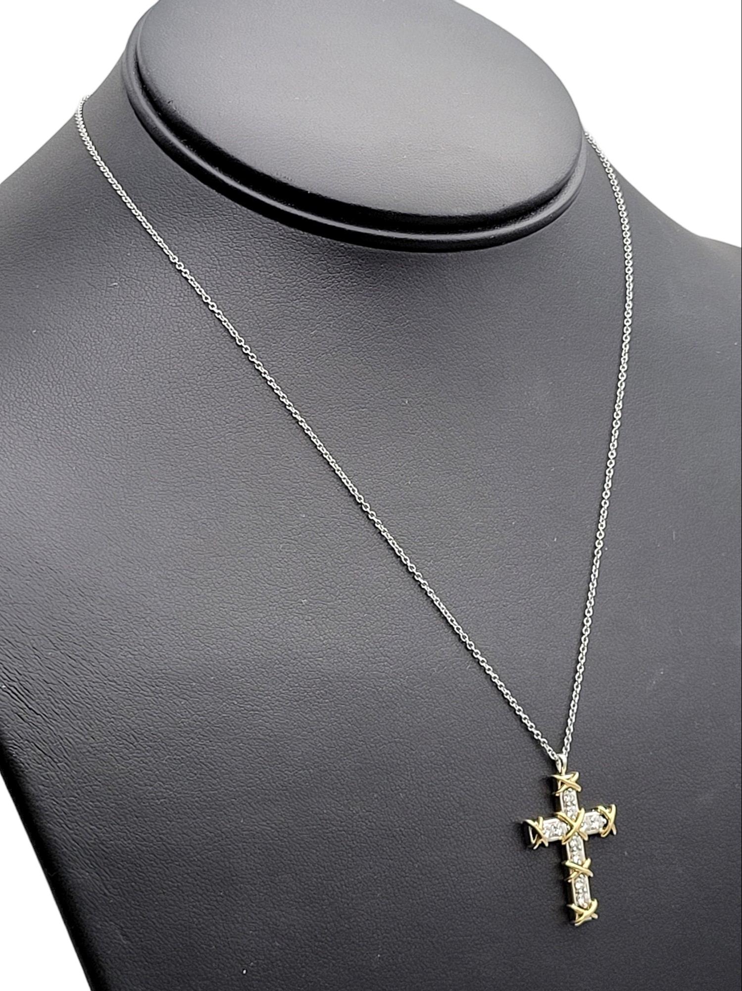 Tiffany & Co. Schlumberger Diamond Ten Stone Gold and Platinum Cross Necklace  6