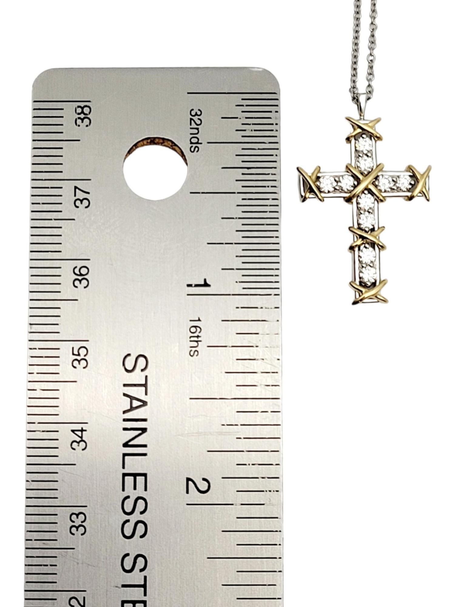 Tiffany & Co. Schlumberger Diamond Ten Stone Gold and Platinum Cross Necklace  7