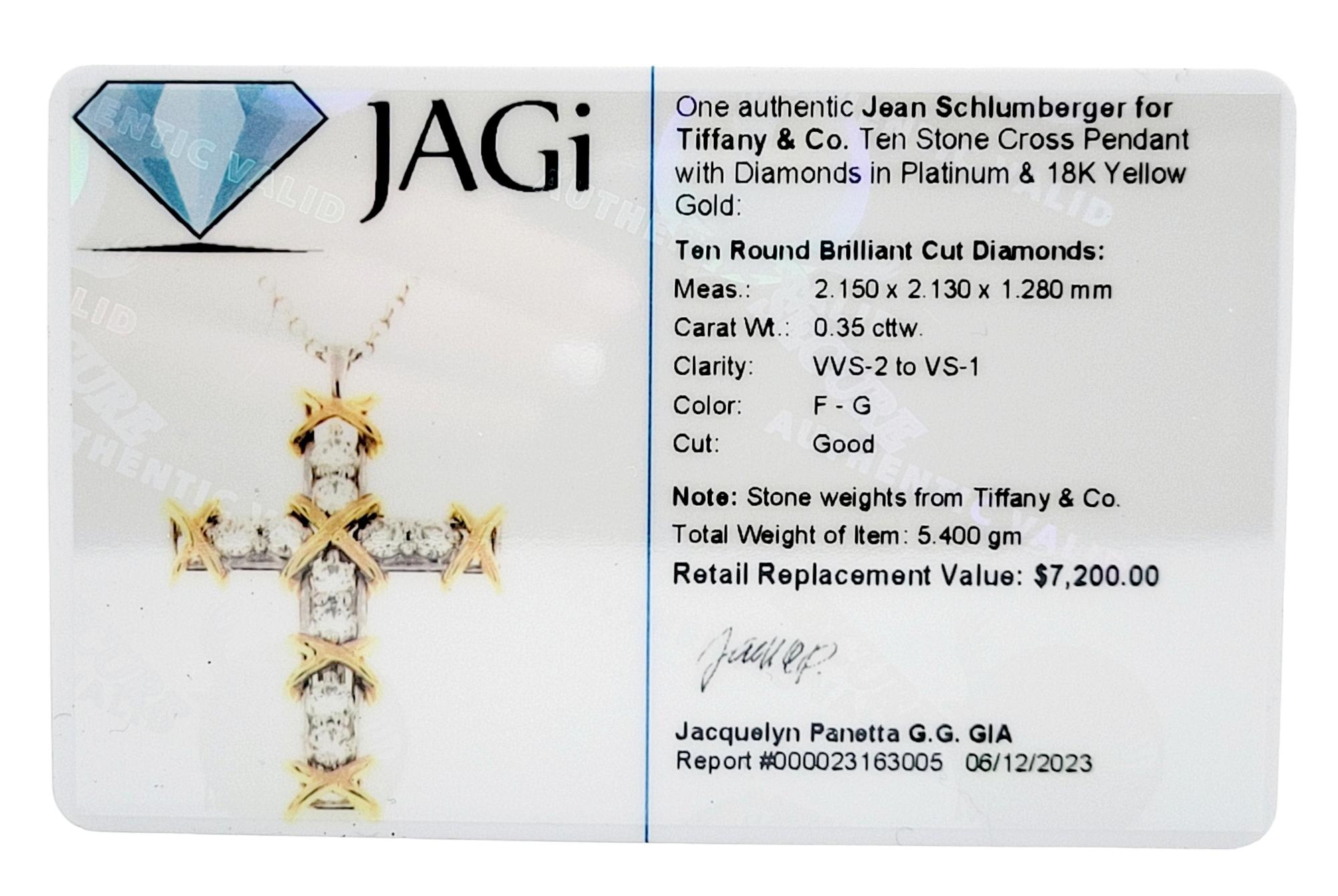 Tiffany & Co. Schlumberger Diamond Ten Stone Gold and Platinum Cross Necklace  8